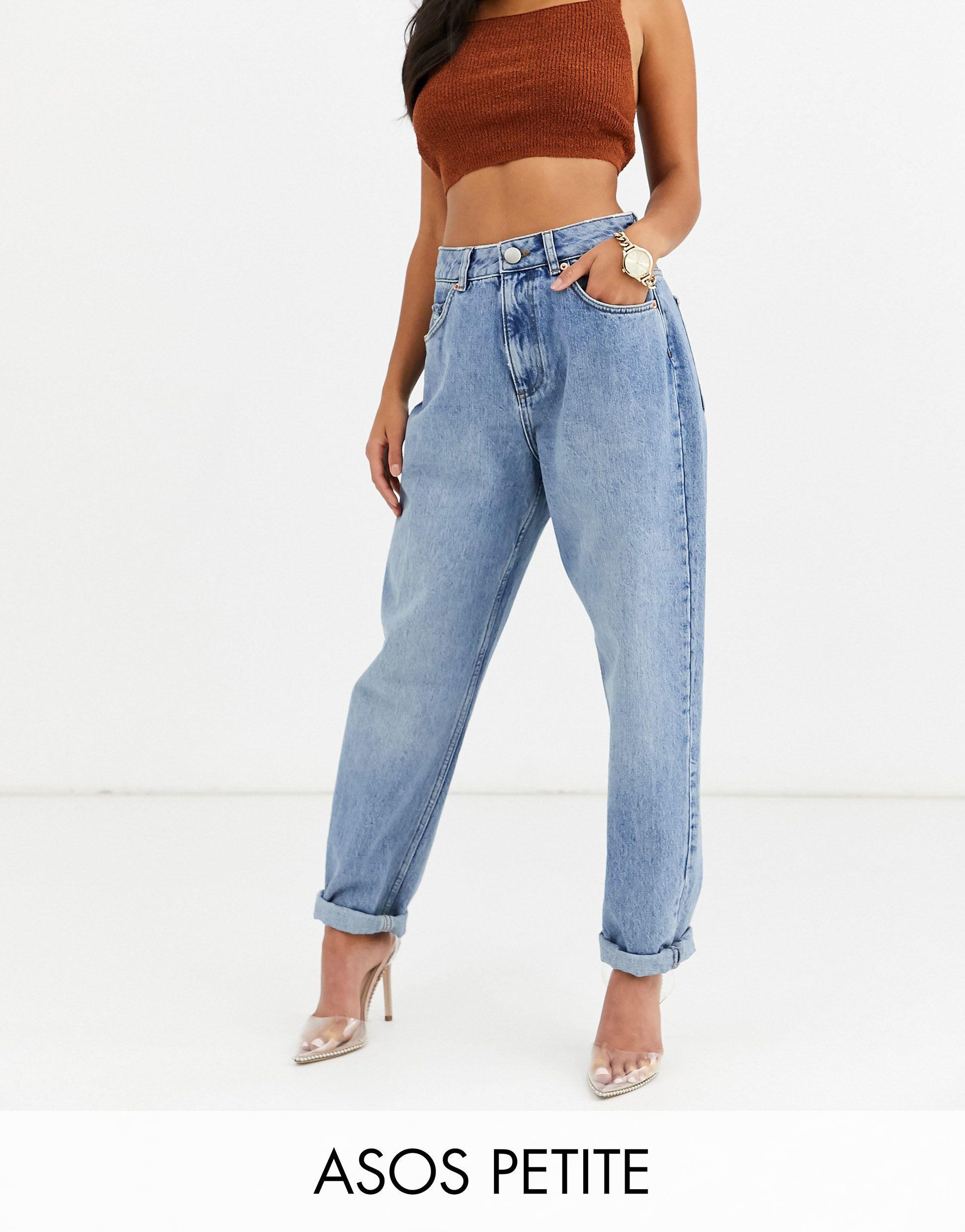 Asos design petite - mom jeans vita alta larghi lavaggio medioASOS in Denim  di colore Blu | Lyst
