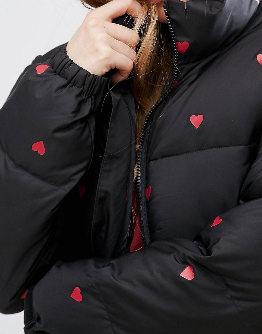 Lazy Oaf Synthetic Padded Jacket With Hearts in Black - Lyst