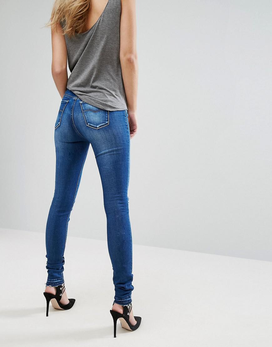 Replay Denim Joi High Rise Skinny Jeans With Released Frayed Hem in ...