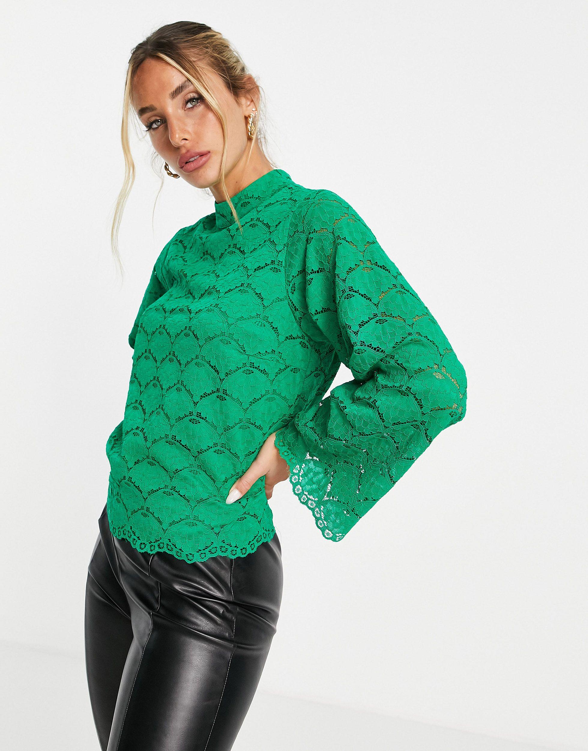 Y.A.S Lace High Neck Top Co-ord in Green | Lyst UK