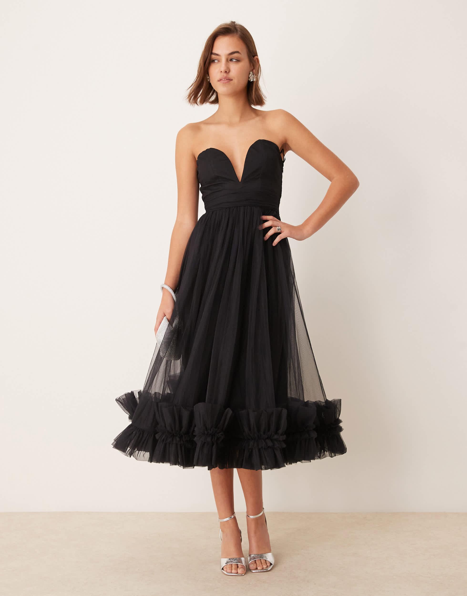 lace & beads ruffle midaxi dress in deep rose print Malin Maxi Dress in Rose Floral UK18 / Rose Floral