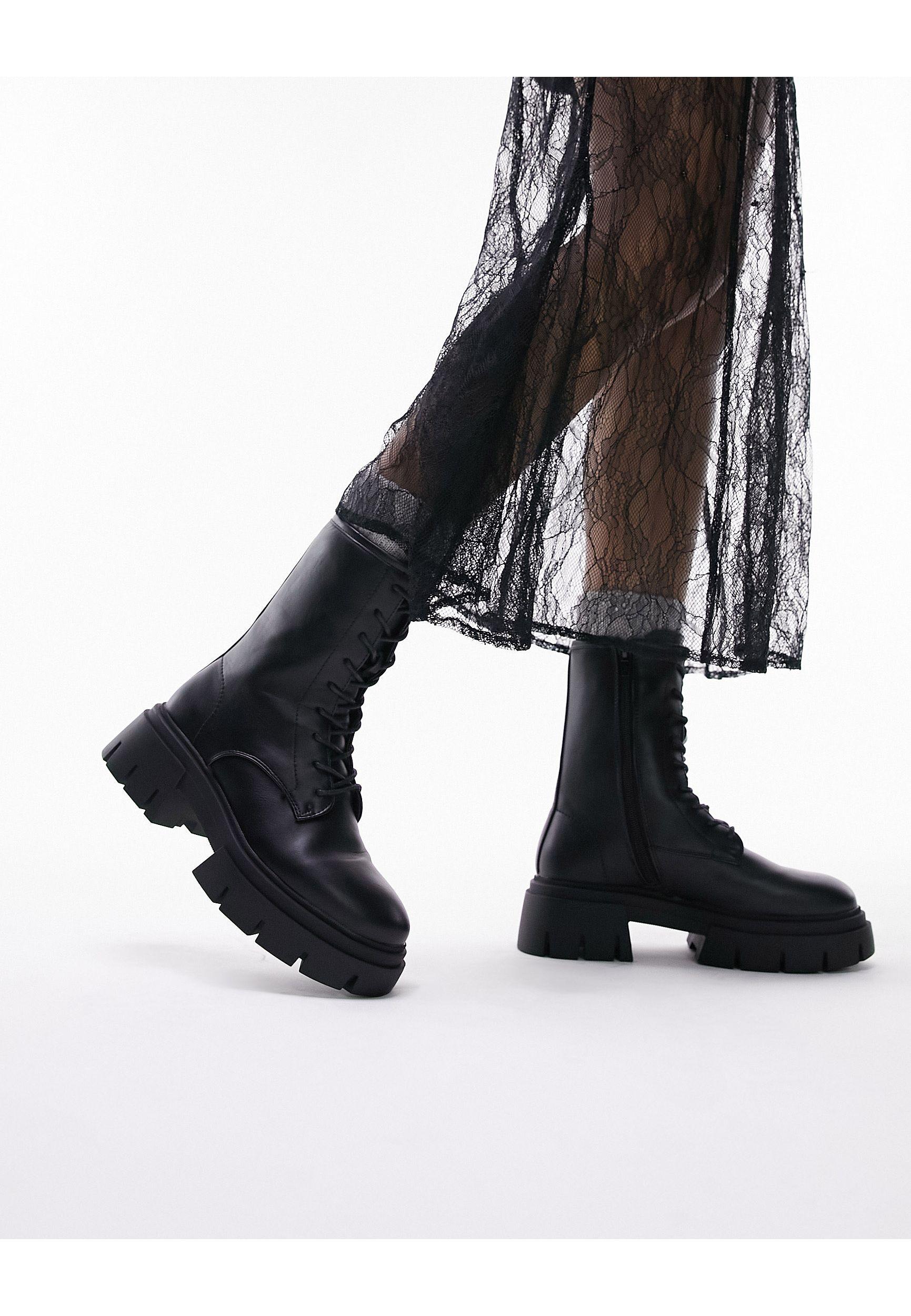 TOPSHOP Wide Fit Lydia Chunky Lace Up Boots in Black Lyst