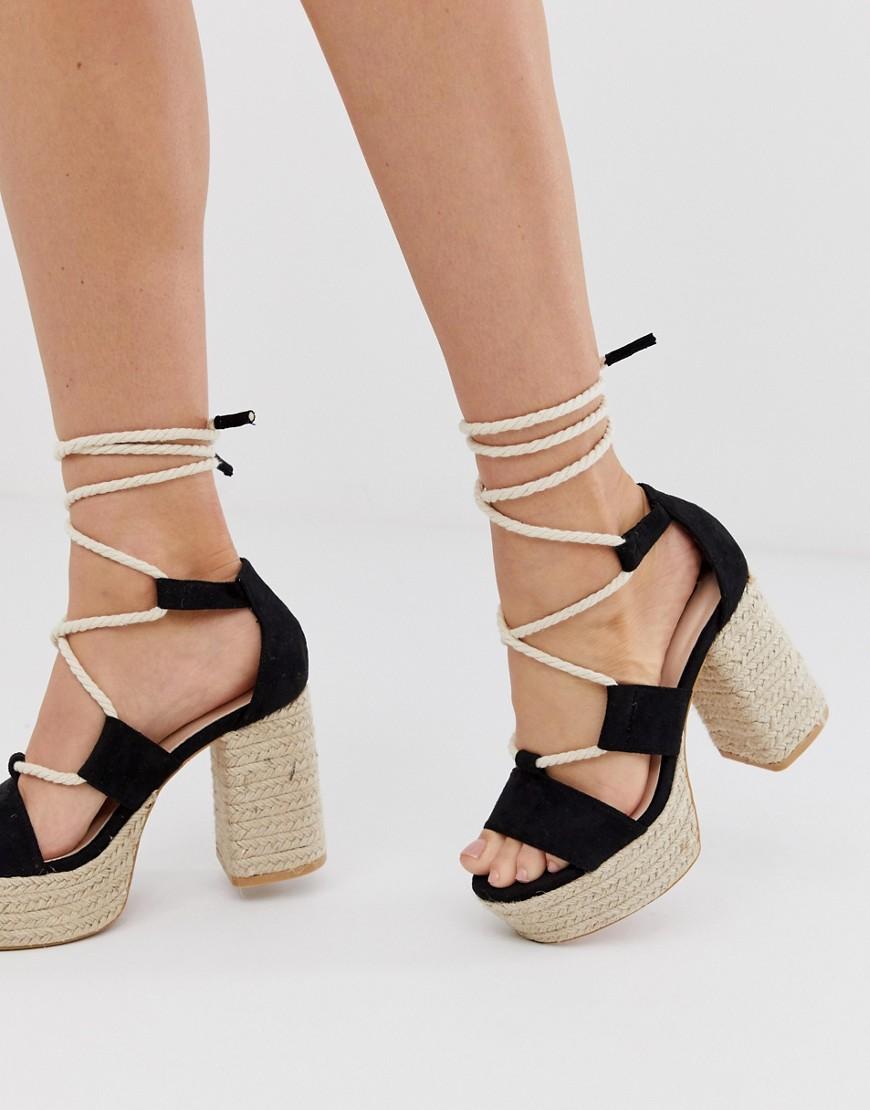 black lace up platform espadrilles