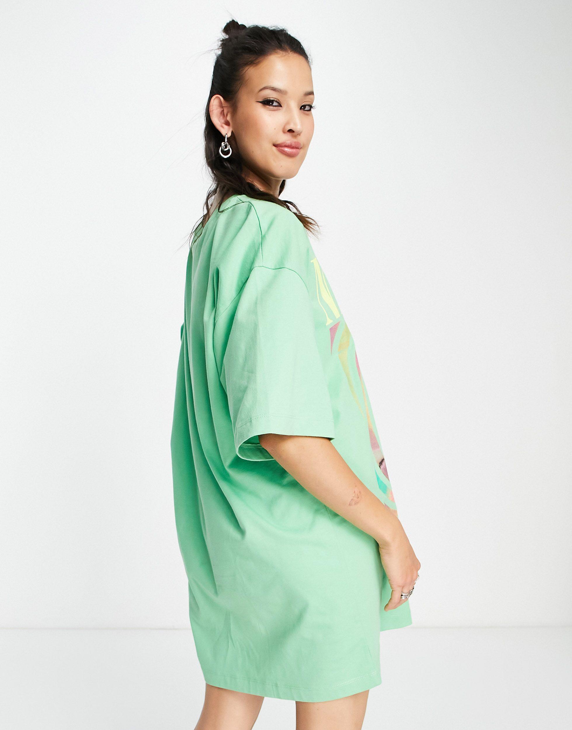 ASOS Oversized T-shirt Dress With Nirvana Print in Green | Lyst UK