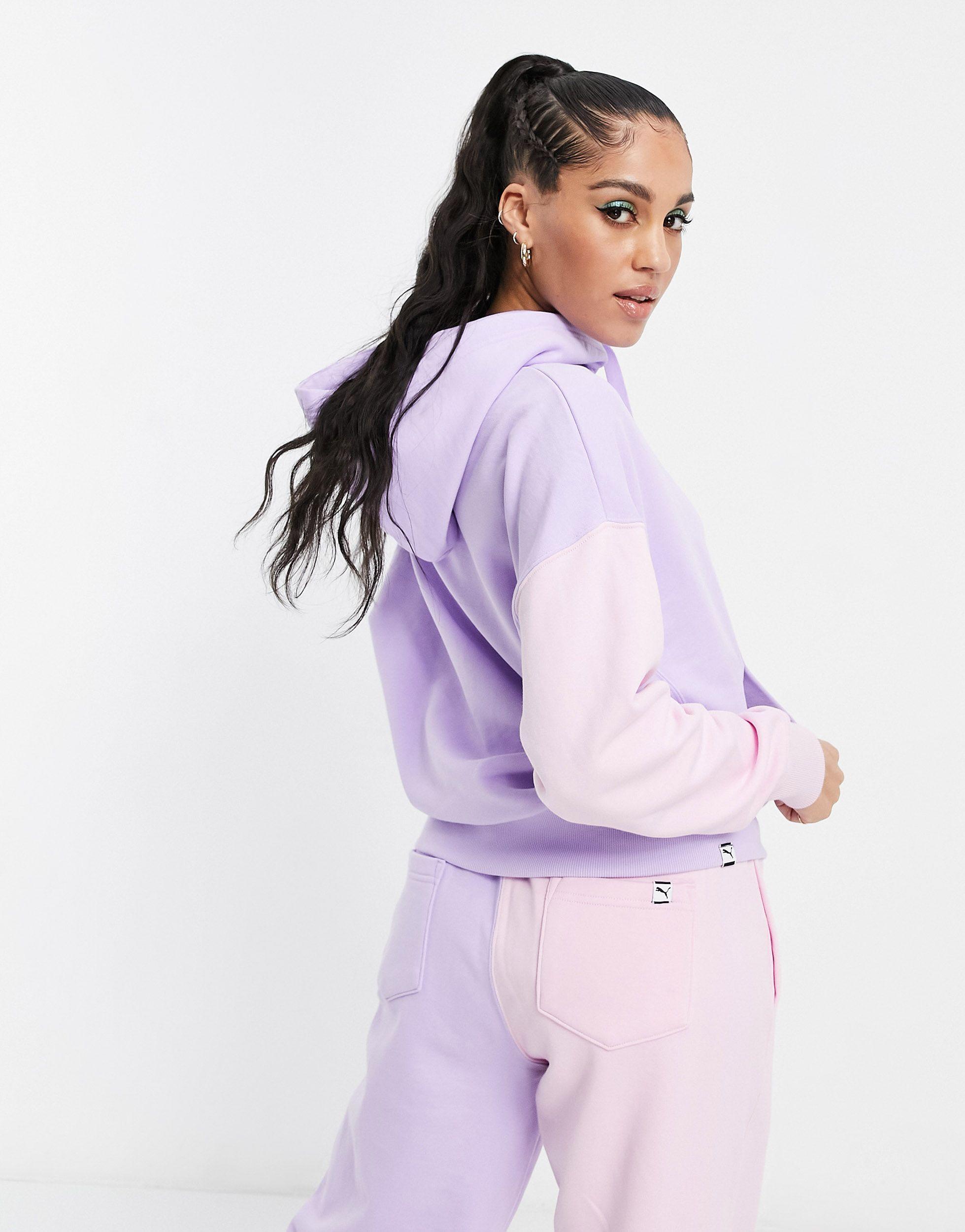 PUMA Downtown Colourblock Hoodie in Purple | Lyst