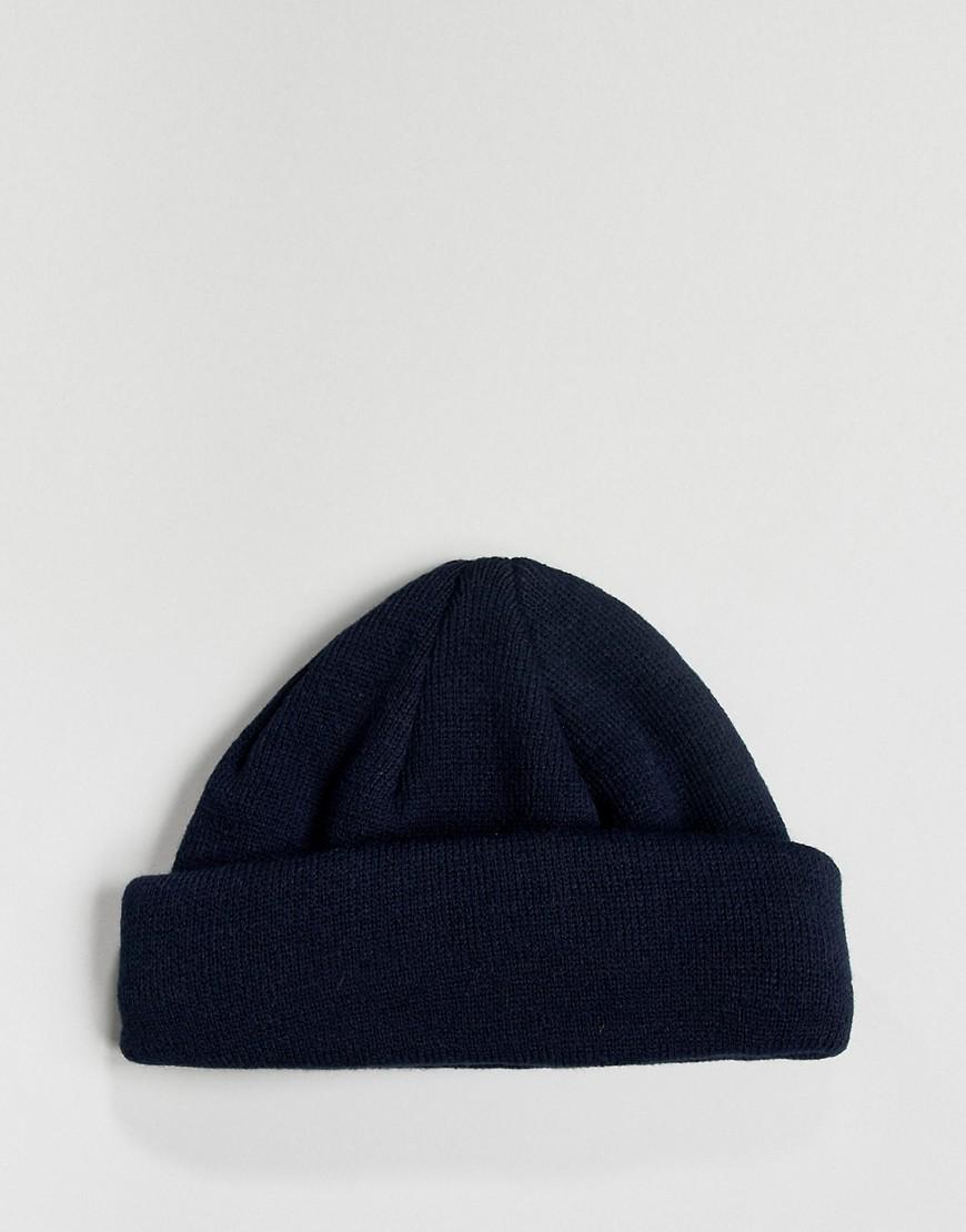 ASOS Mini Fisherman Beanie In Navy in 