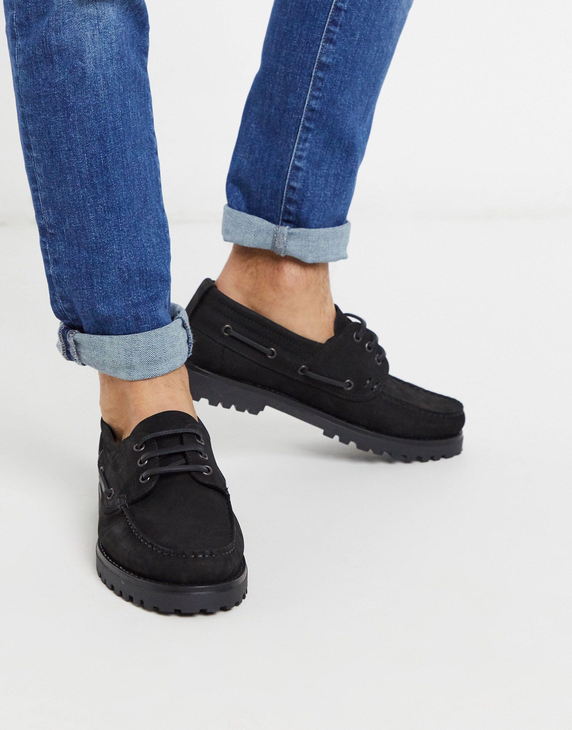 Scarpe da barca nereRiver Island in Pelle da Uomo colore Nero | Lyst