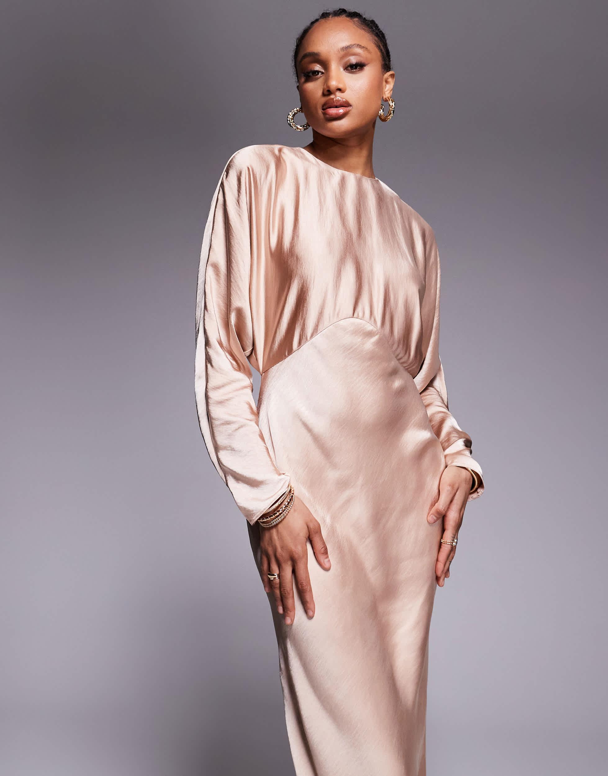 batwing satin maxi dress ASOS Asos Design Tall Satin Batwing Maxi Dress in White
