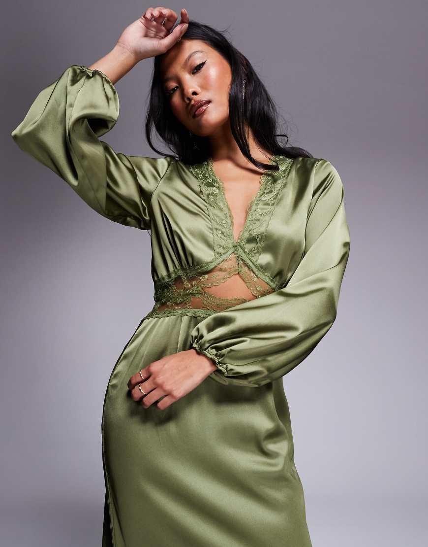 Never Fully Dressed Petite Mimi Long Sleeve Lace Cut-out Slip Maxi