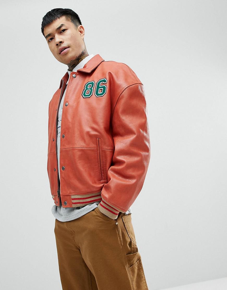 ASOS Denim Festival Plus Oversized Varsity Jacket With Embroidery In Red  for Men | Lyst