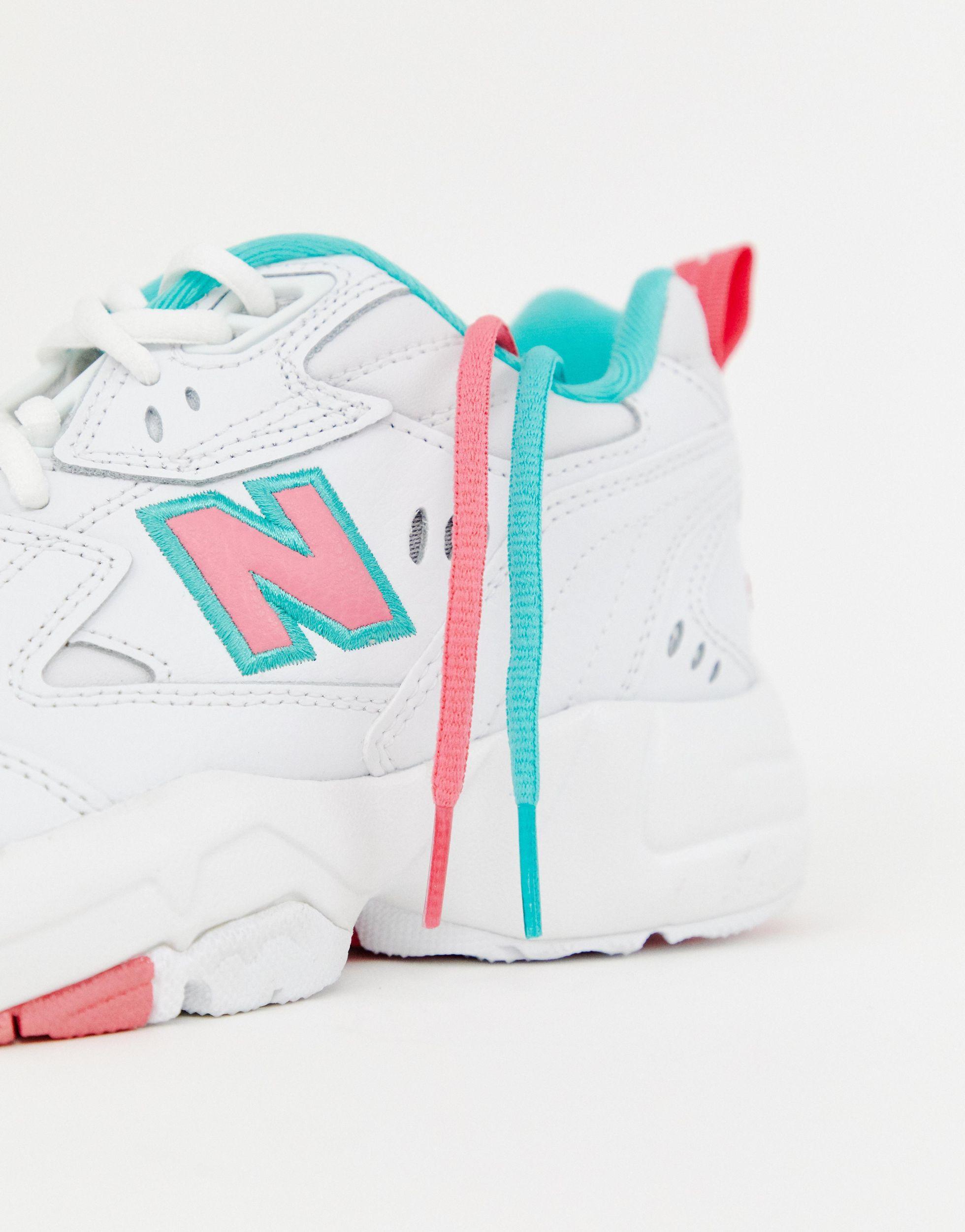 New Balance 608 White With Pink And Green Chunky Trainers in Blue | Lyst UK