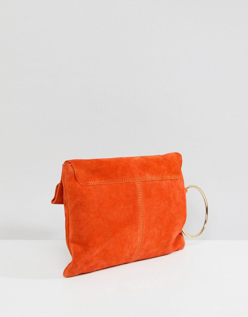 ASOS Suede Ring Grab Clutch Bag in Orange | Lyst