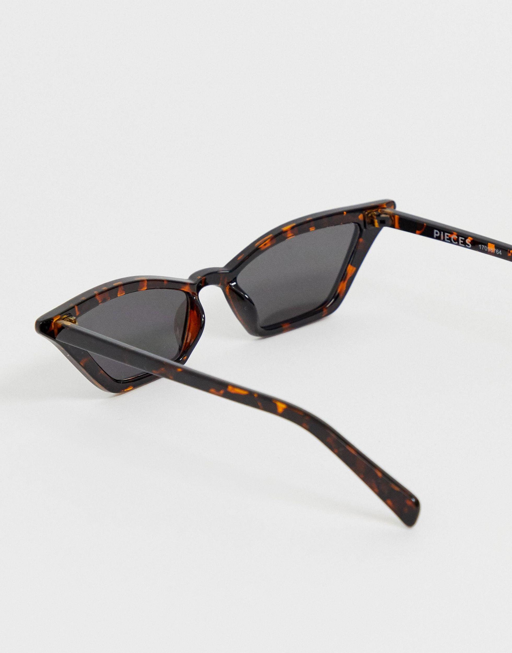 Occhiali da sole a occhi di gatto slim tartarugatiPieces in Denim di colore  Marrone | Lyst