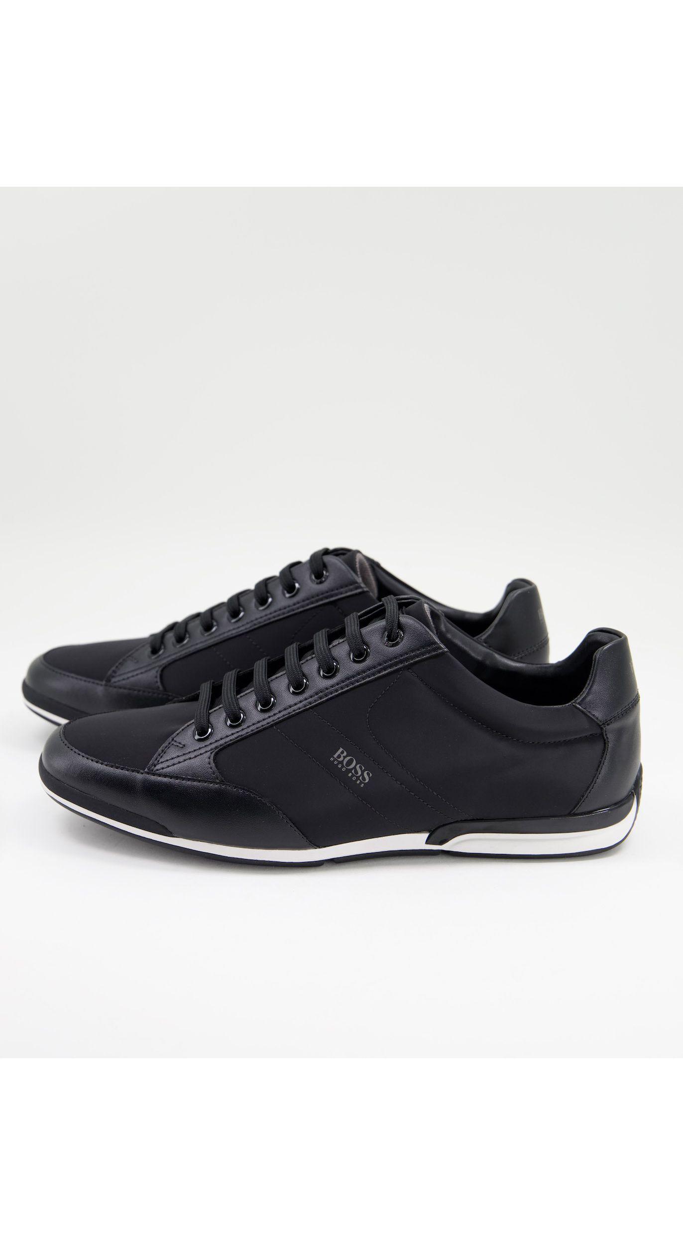 BOSS by HUGO BOSS Saturn Lowp Leather Logo Sneakers in Black for Men | Lyst