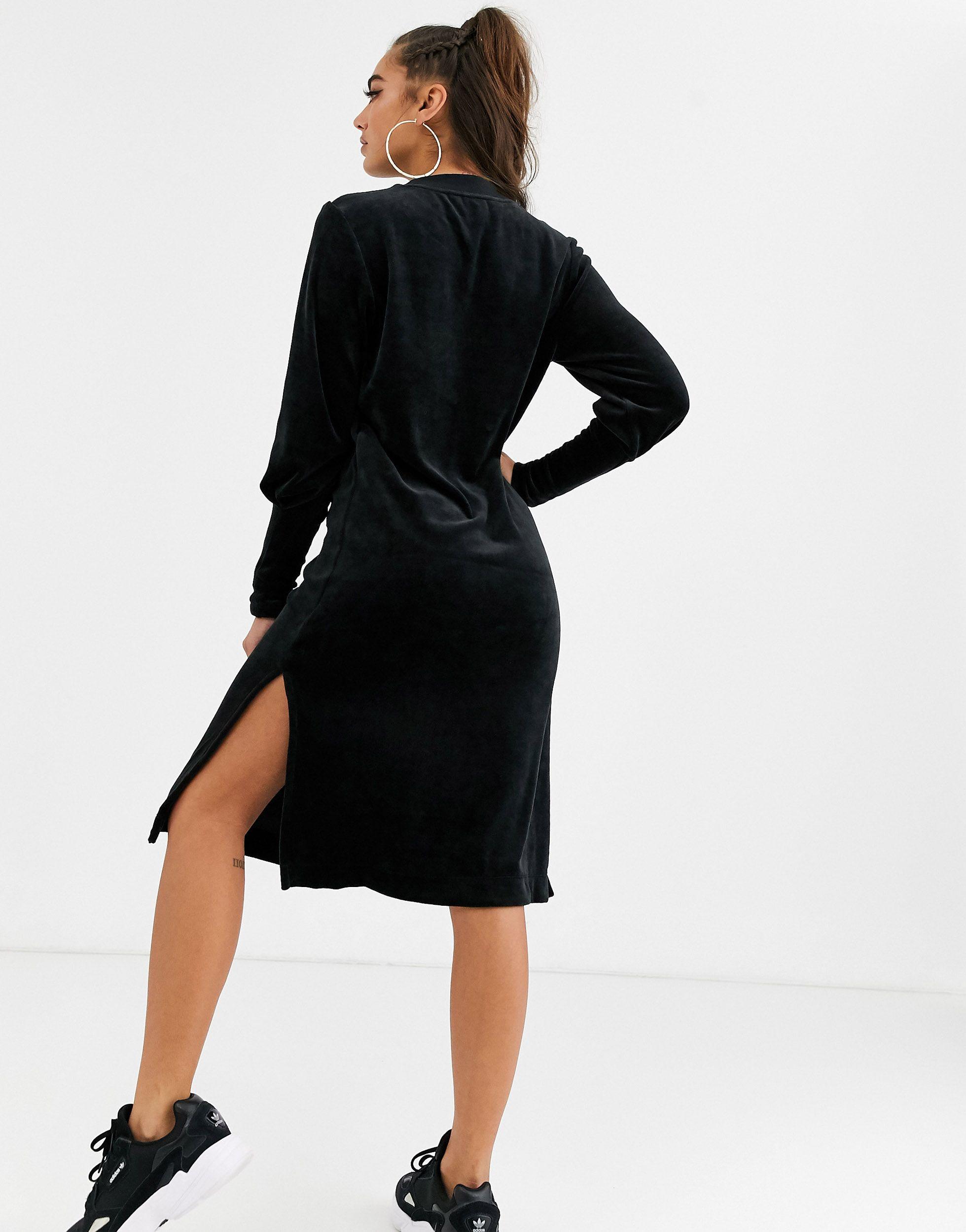 adidas Originals Samt – Kleid aus Samt mit drei Streifen in Schwarz | Lyst  AT