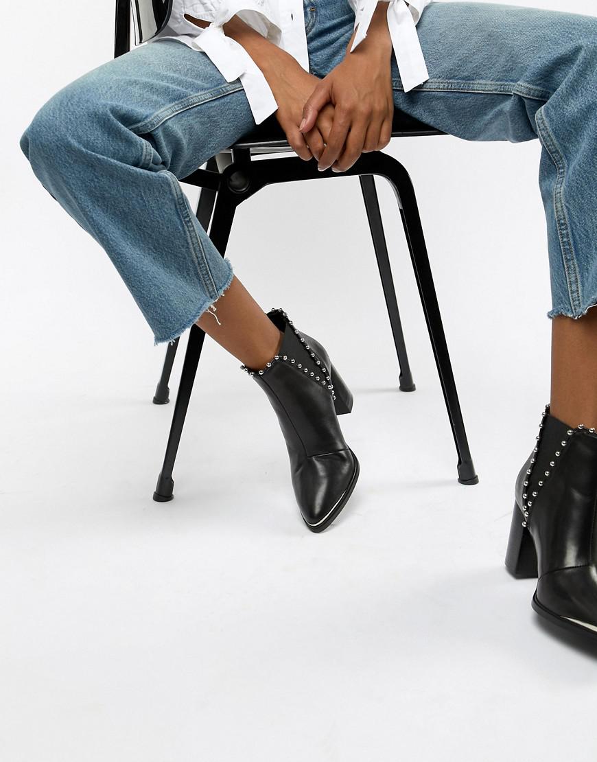 Steve Madden Himmer Black Leather Studded Heeled Ankle Boot | Lyst Canada