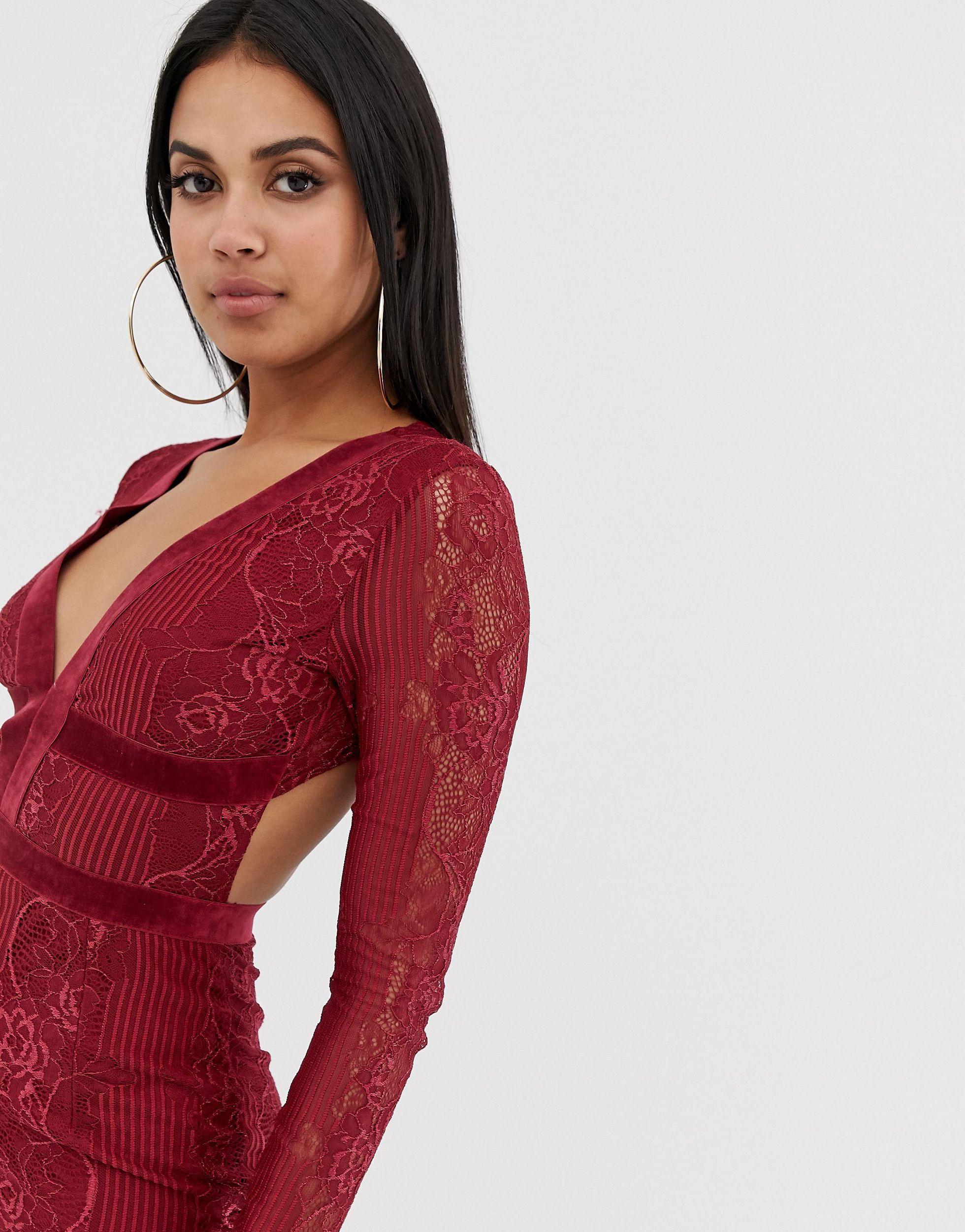 PrettyLittleThing Lace Insert Open Back Bodycon Dress in Red Lyst UK