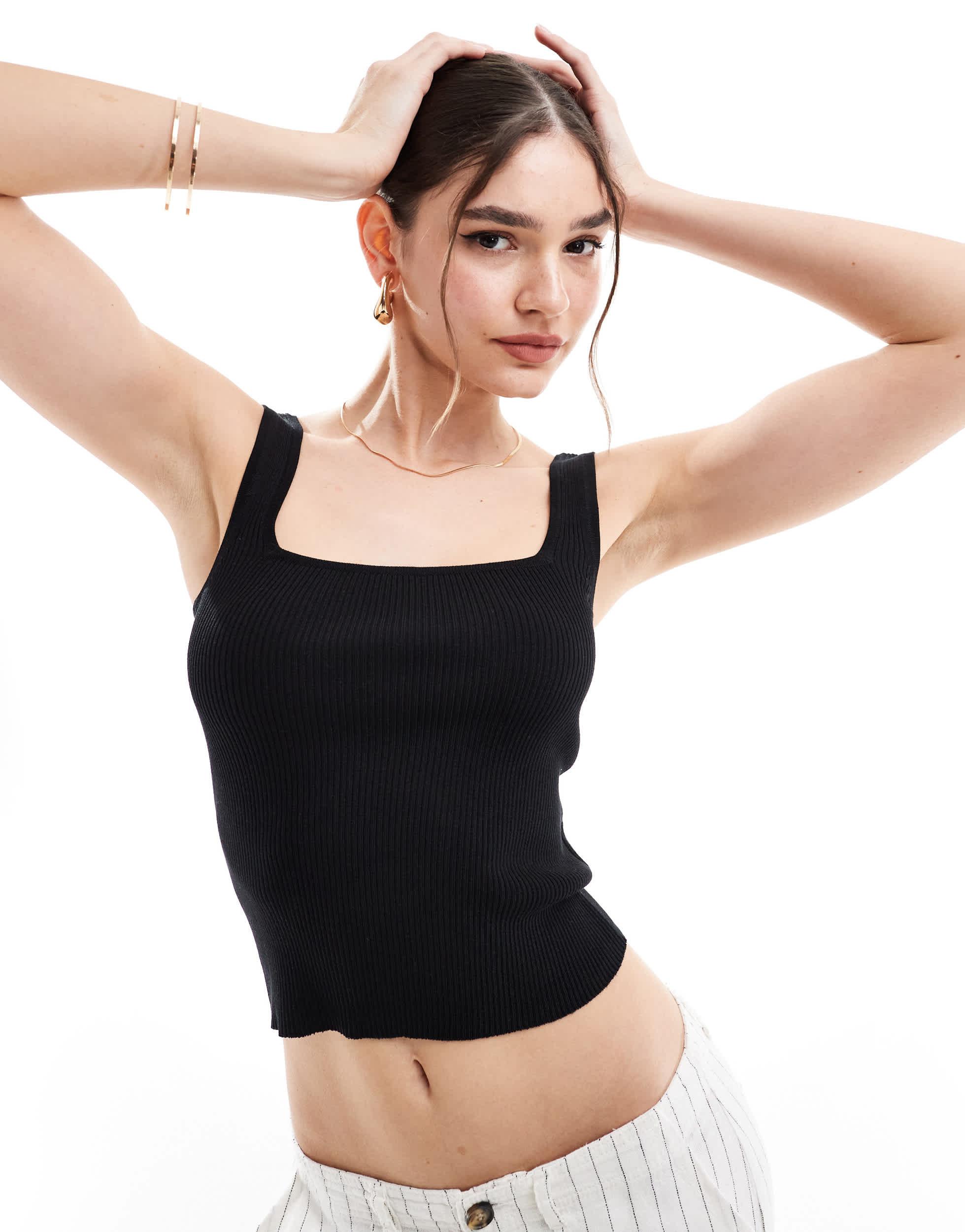 Top côtelé à encolure carrée Pimkie en coloris Noir Lyst