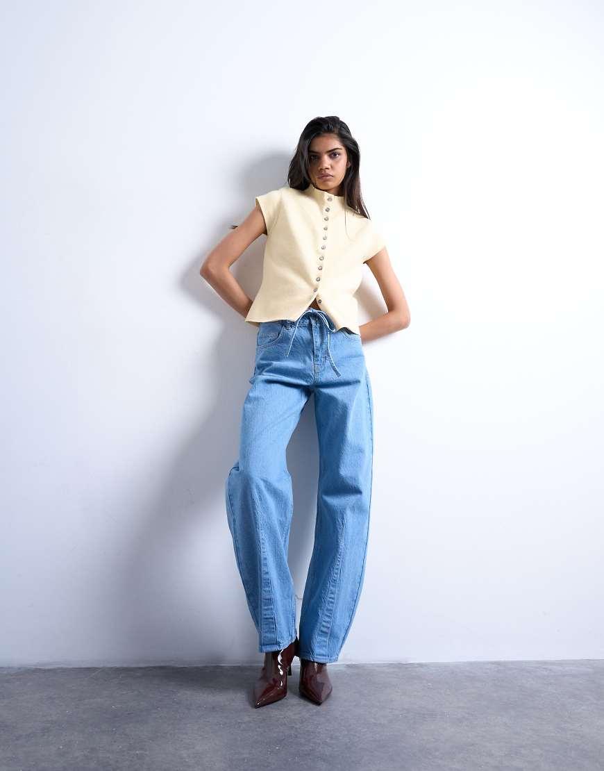 TOPSHOP High Rise Tie Belt Barrel Jean in Blue Lyst UK