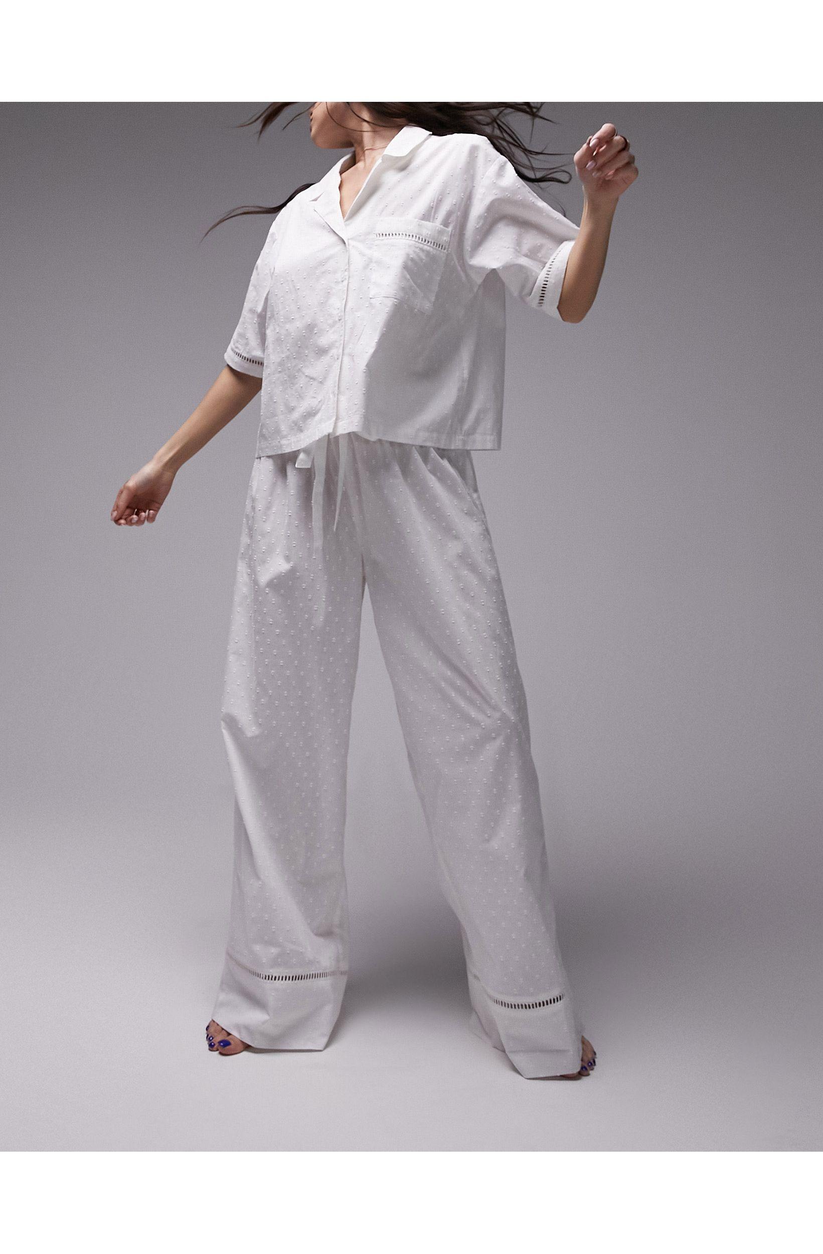 TOPSHOP Textured Cotton Shirt And Pants Pajama Set in White | Lyst