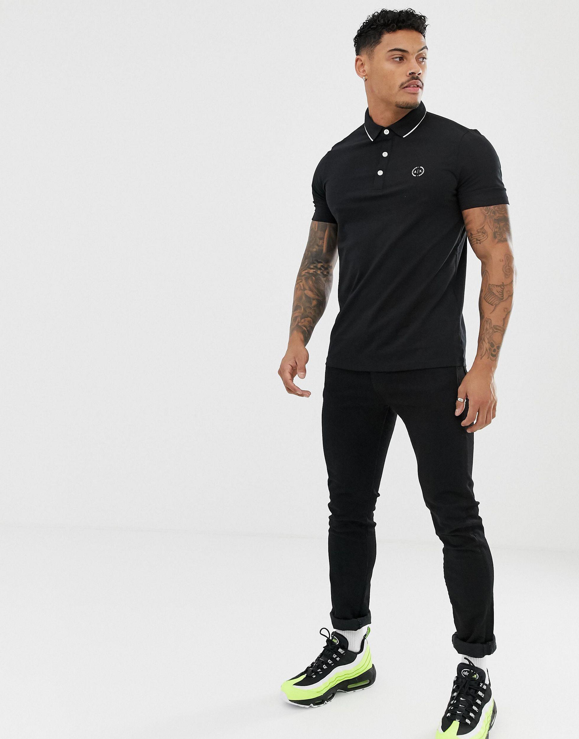 Armani Exchange Slim Fit Tipped Logo Polo in Black for Men | Lyst
