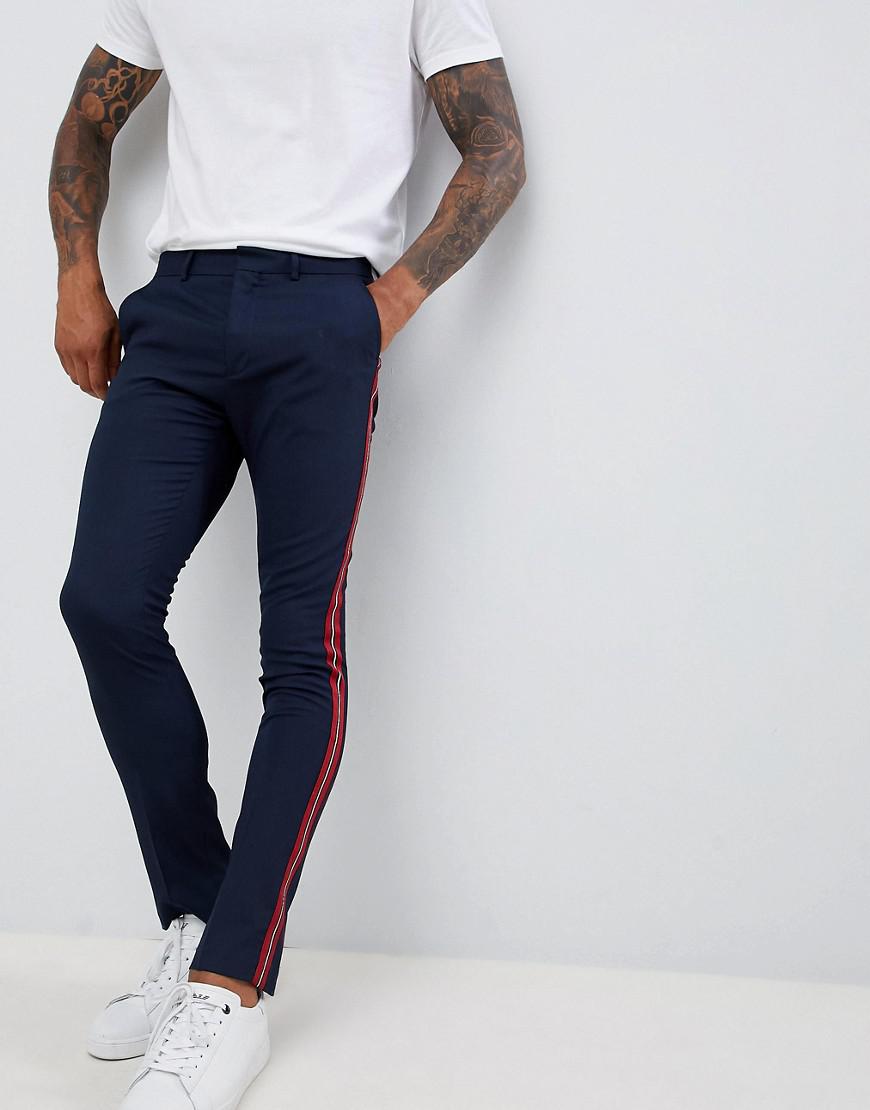 New Look Skinny Fit Pants With Side Stripe In Navy in Blue for Men | Lyst