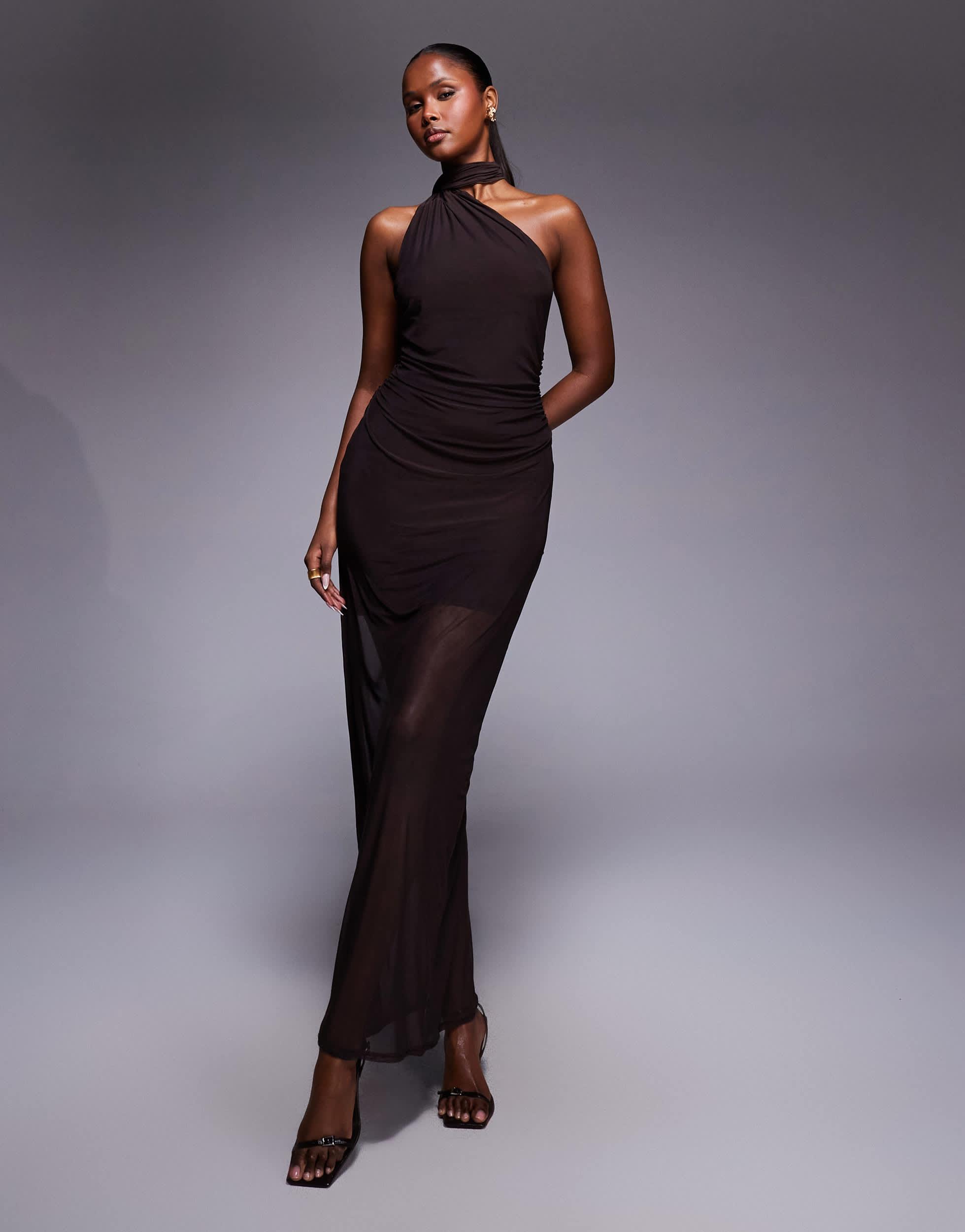 strapless open back dress Floating By Plunging Neckline Mesh Overlay Midi Dress Steel Blue Selfie  Leslie