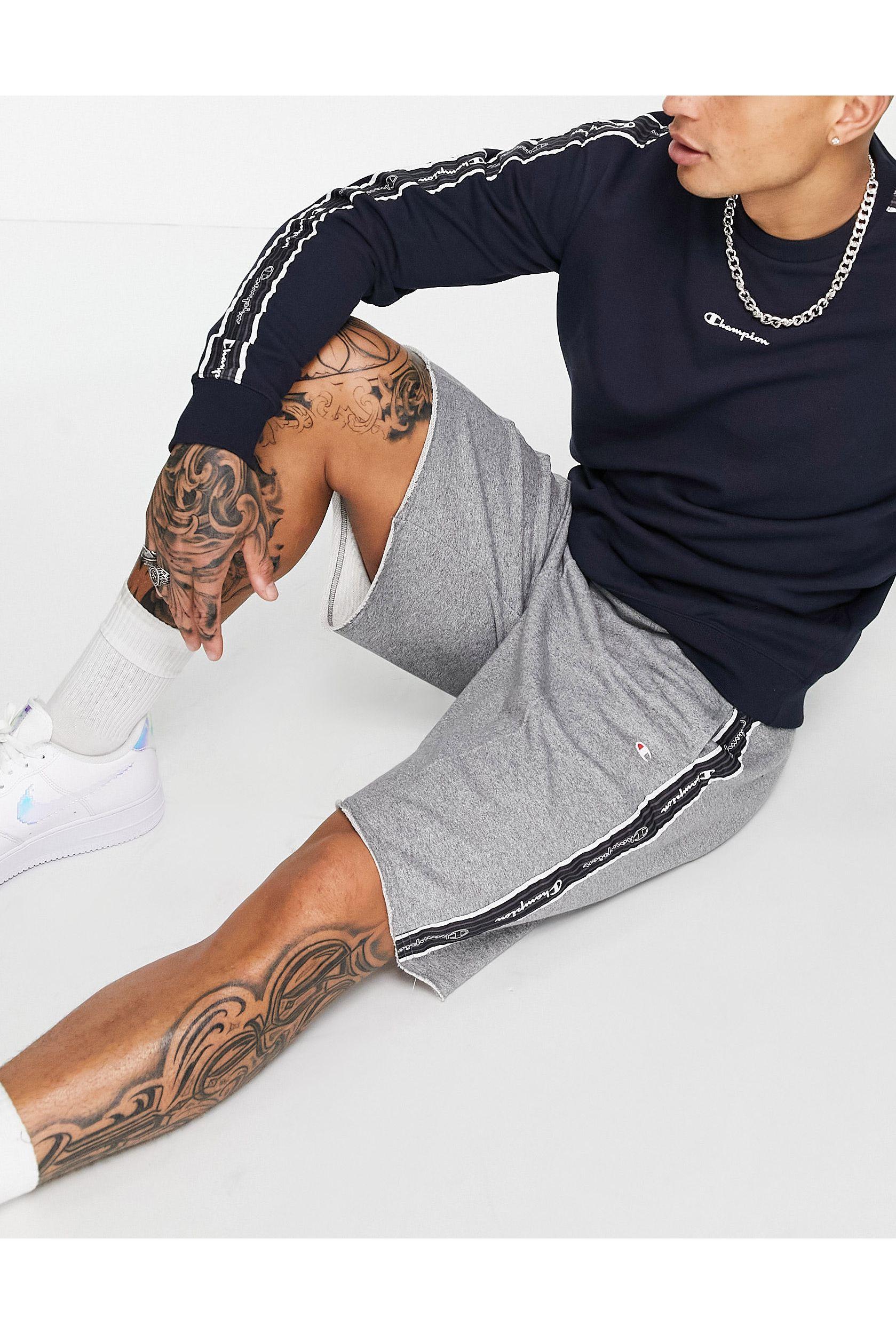 Champion Logo Taped Shorts in Grey 