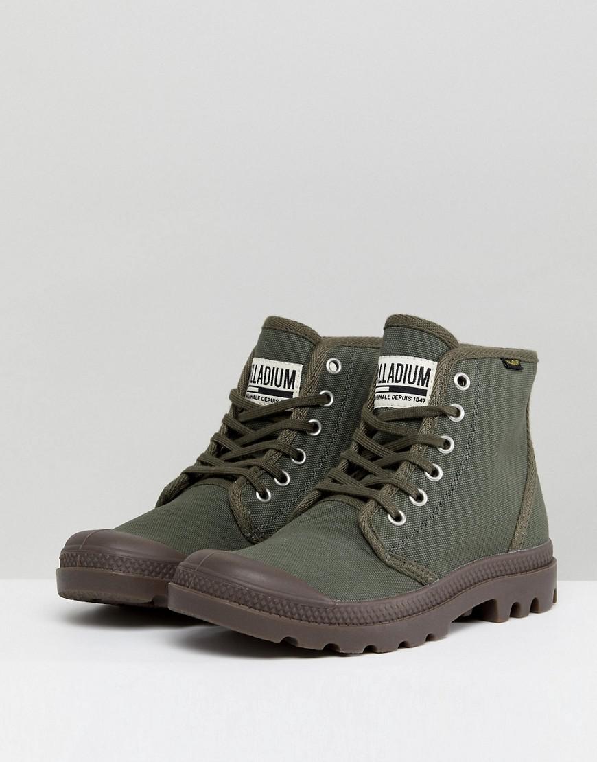 Palladium Pampa Hi Originale Olive Canvas Flat Ankle Boots in Green | Lyst
