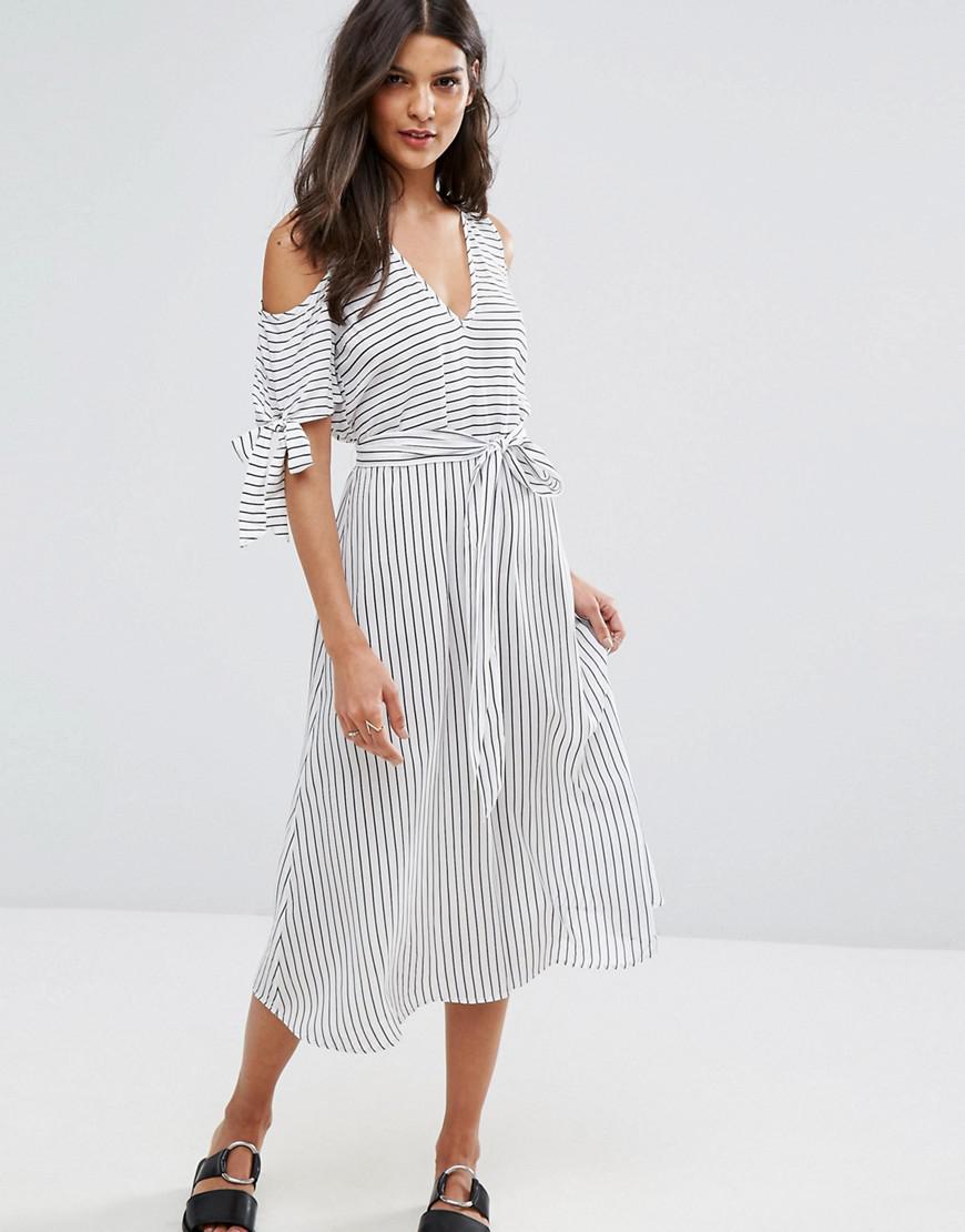 warehouse multi stripe midi dress