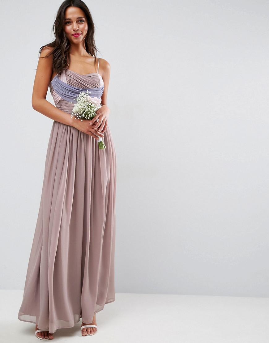 Lyst - Asos Design Bridesmaid Ruched Color Block Maxi Dress in Purple