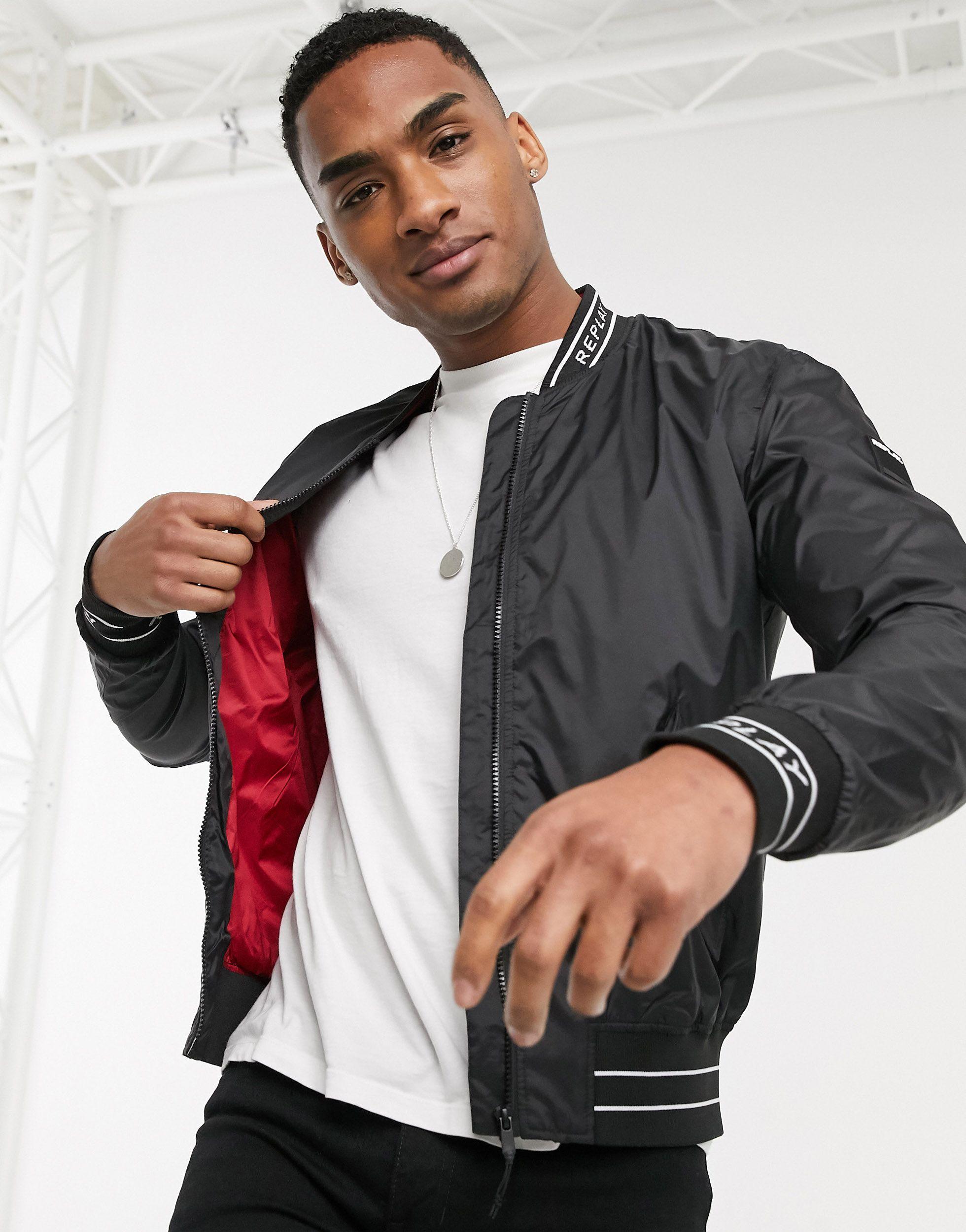 Replay – Bomberjacke mit Logobändern in Schwarz für Herren Lyst AT