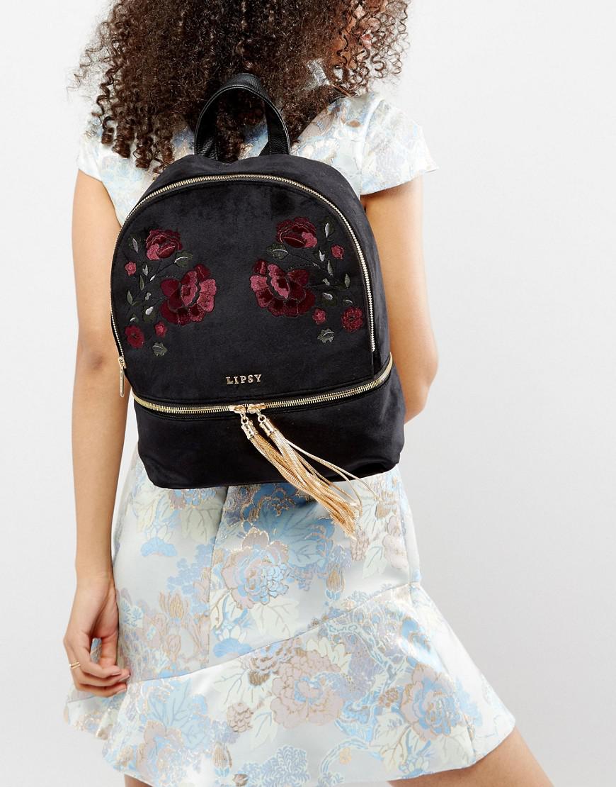 Lipsy Embroidered Velvet Backpack in Black - Lyst