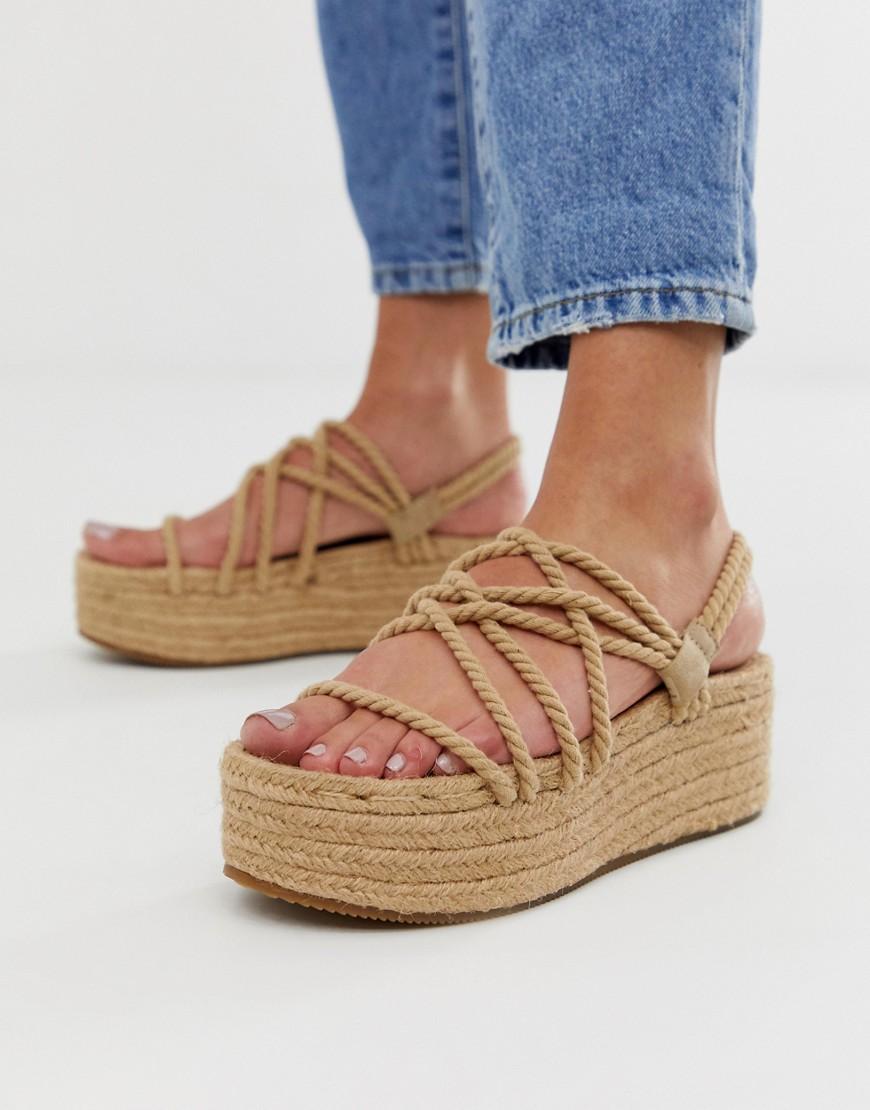 Pull&Bear Rope Strap Espadrilles Flatforms In Beige in Natural | Lyst  Australia