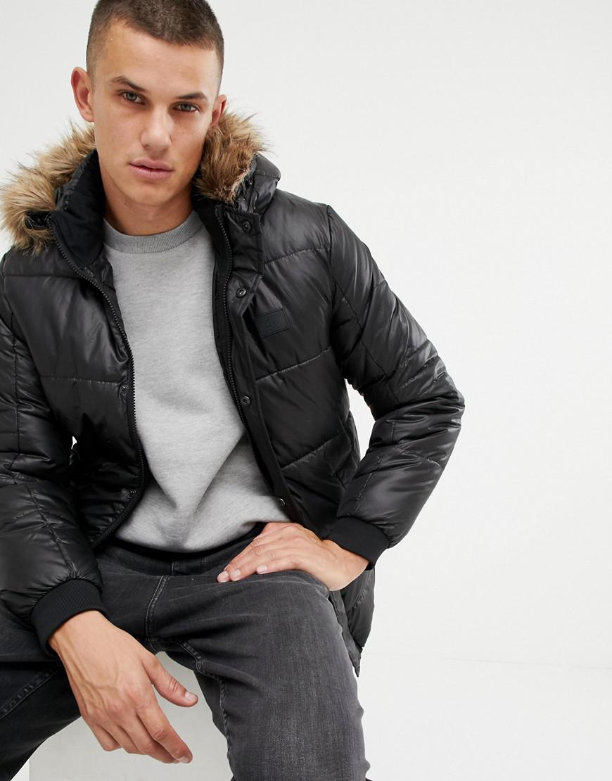 Jack & Jones Denim Core Puffer Jacket With Faux Fur Hood in Black for Men -  Lyst