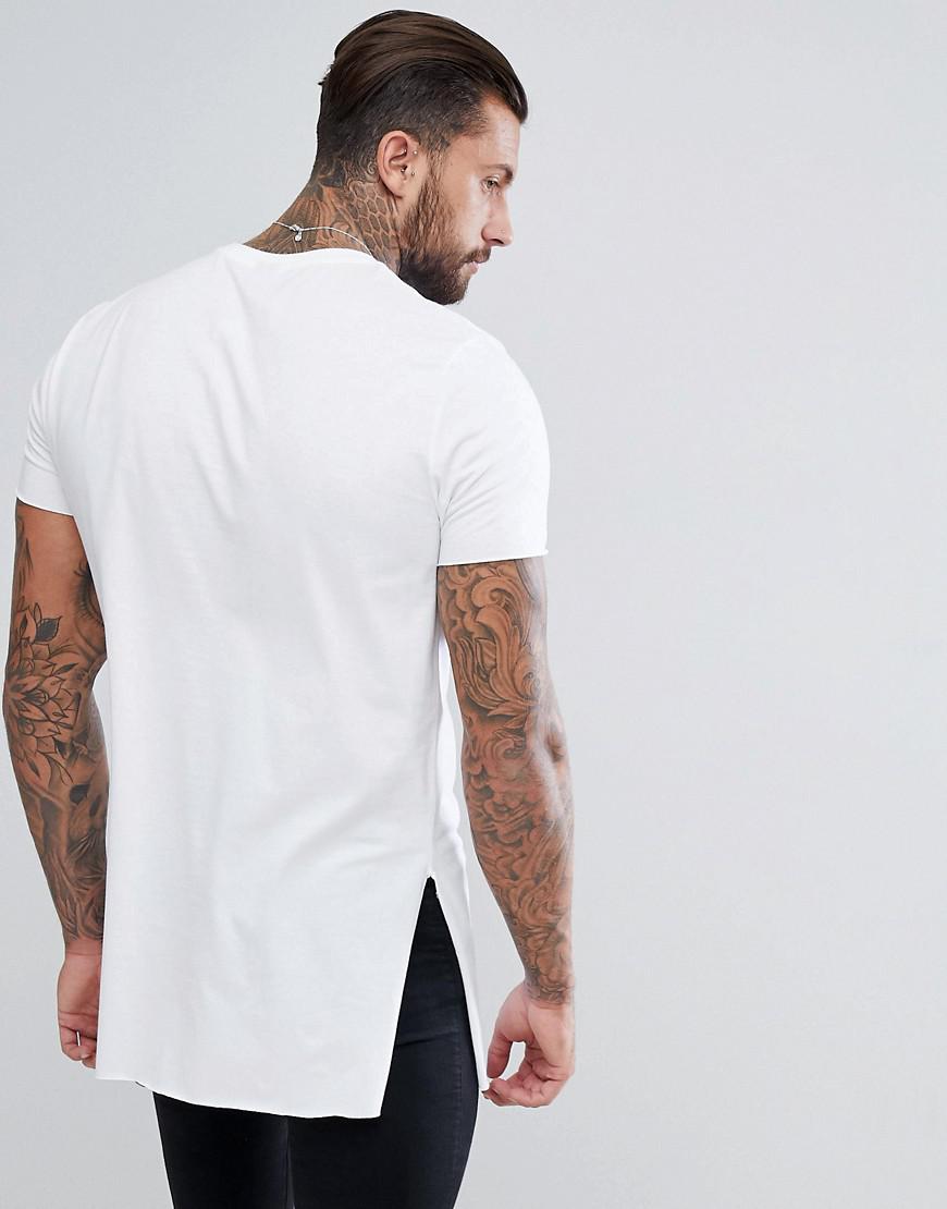 det samme samtale baggrund ASOS Super Longline T-shirt With Extra Long Side Splits And Raw Edges In  White for Men | Lyst