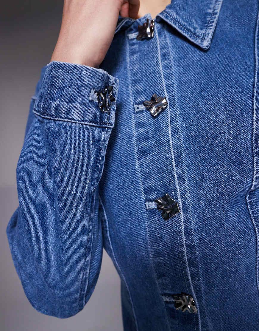 river island denim seamed mini dress Blue Denim Seamed Dress