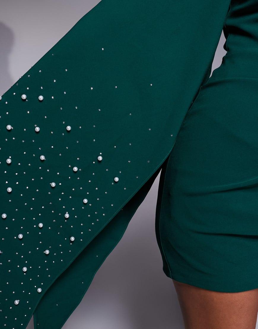 Lavish Alice One Shoulder Embellished Cape Mini Dress in Green | Lyst UK