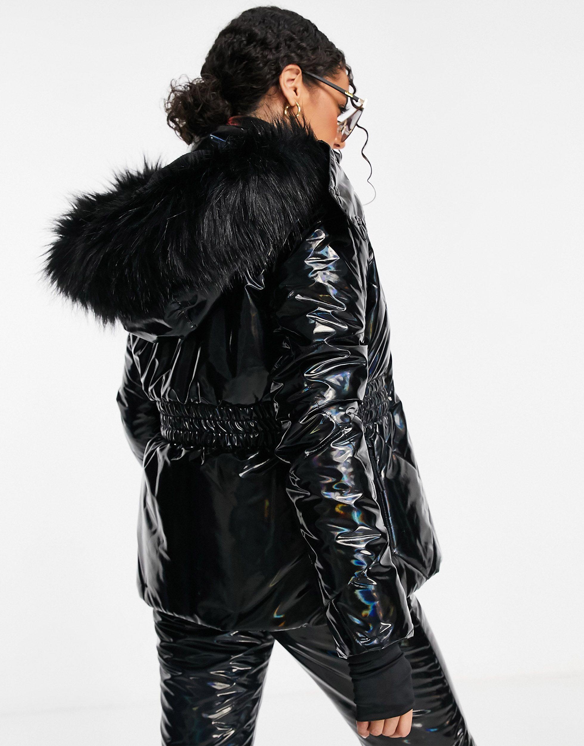 ASOS 4505 Ski Holographic Ski Jacket Cinched Waist Detail in Black Lyst