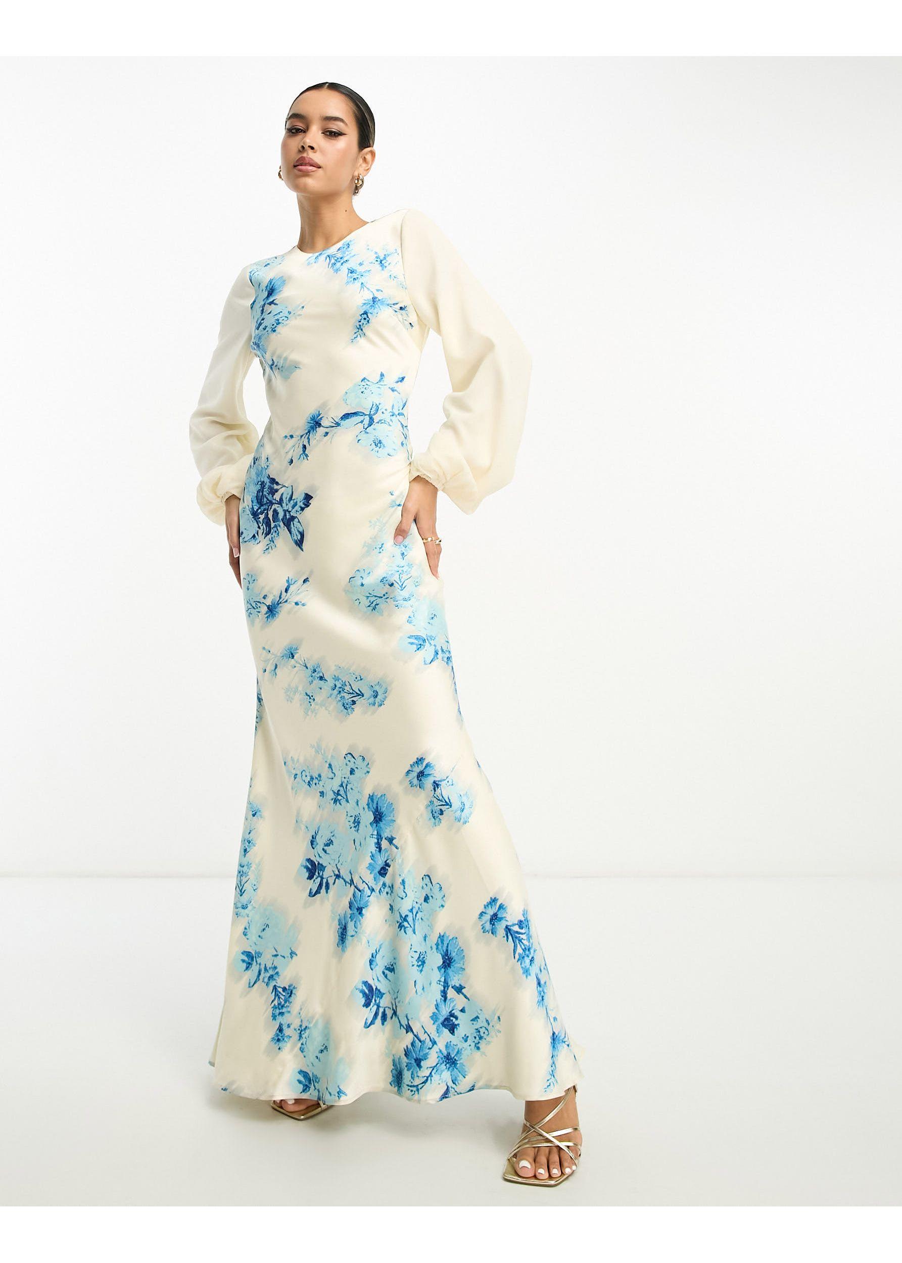 ASOS Contrast Sleeve Satin Bias Maxi Dress in Blue | Lyst ASOS Contrast Sleeve Satin Bias Maxi Dress in Blue | Lyst