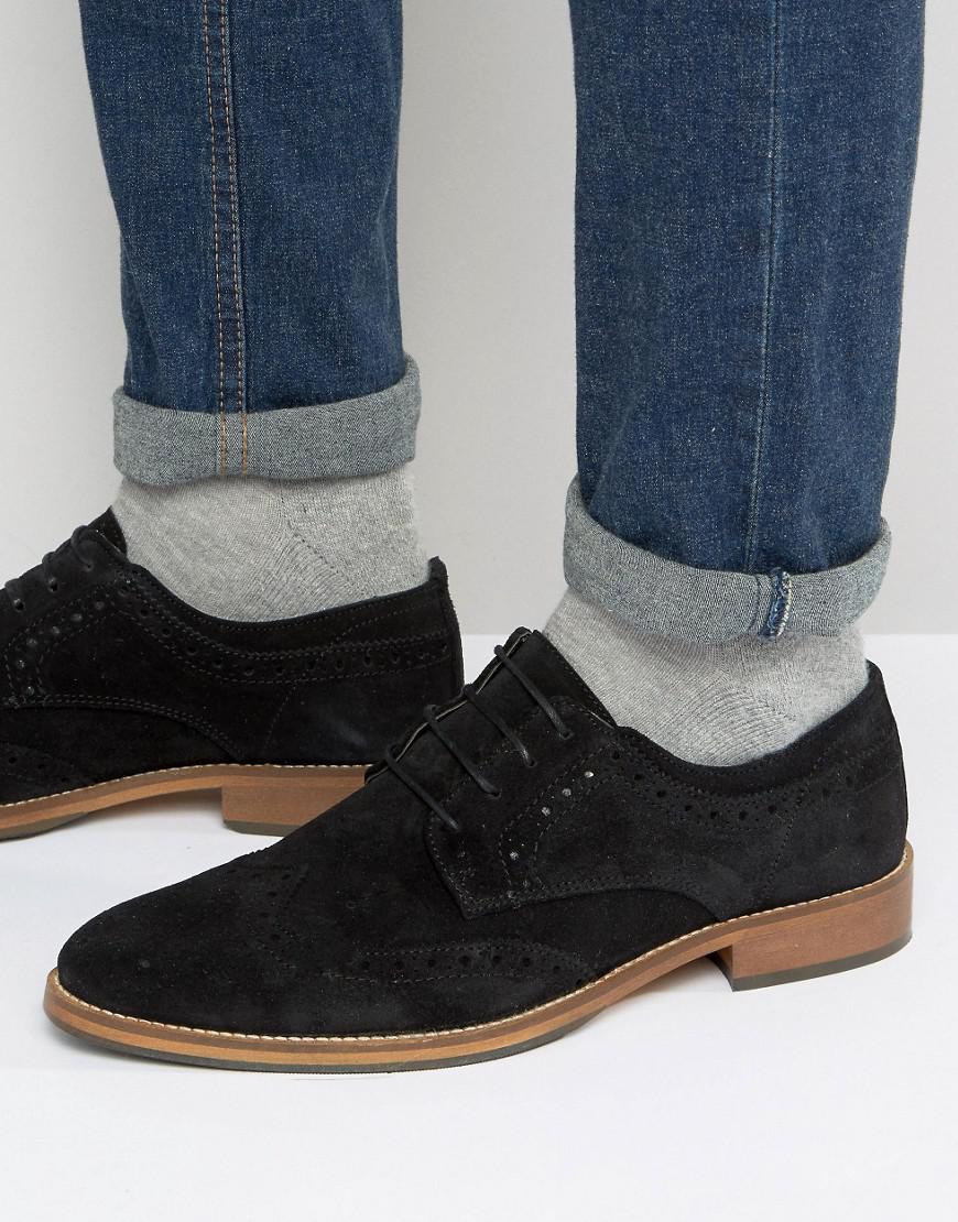 ASOS Brogue Shoes In Black Suede With Natural Sole for Men