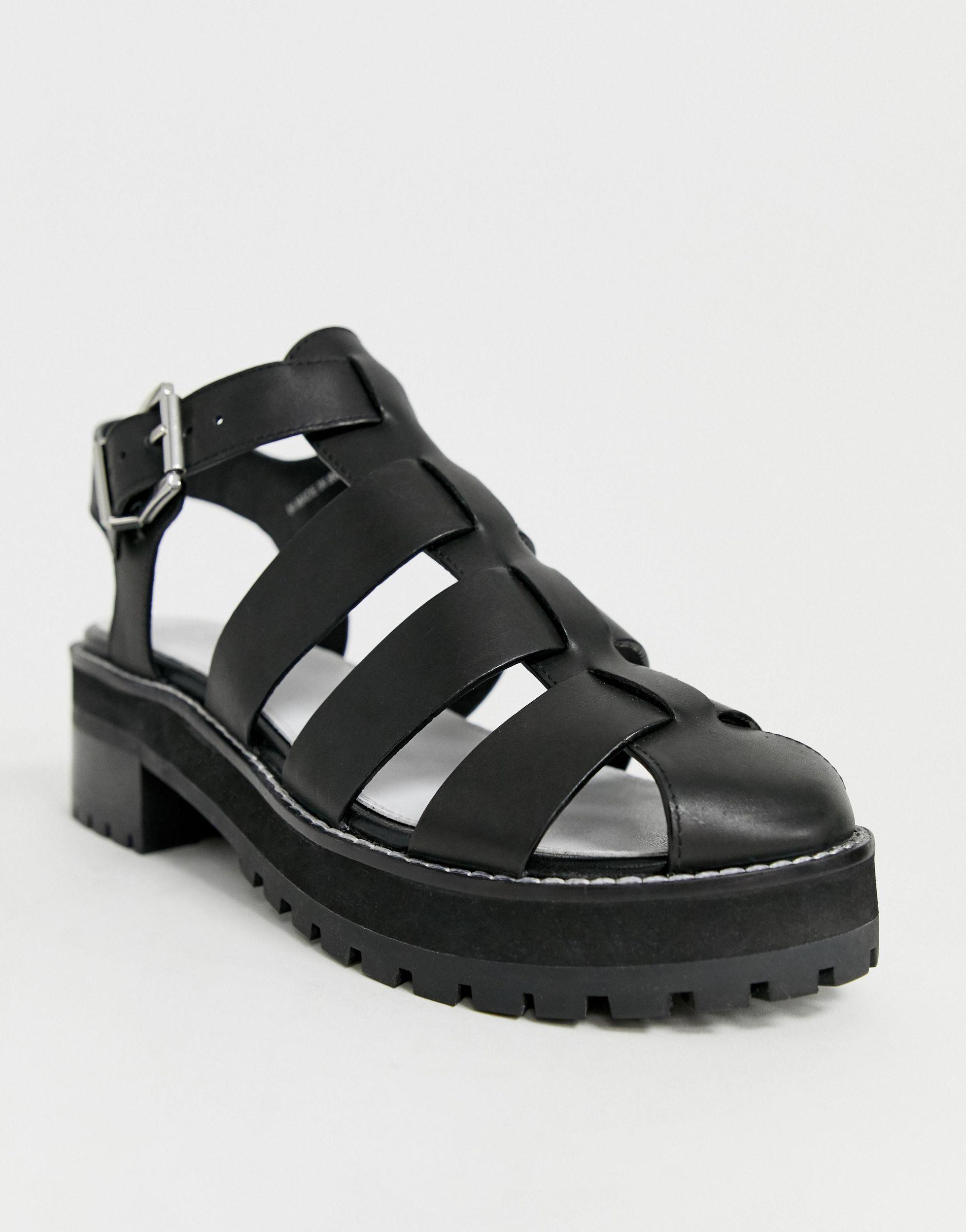 ASOS Fisherman Premium Chunky Flat Leather Sandals in Black | Lyst