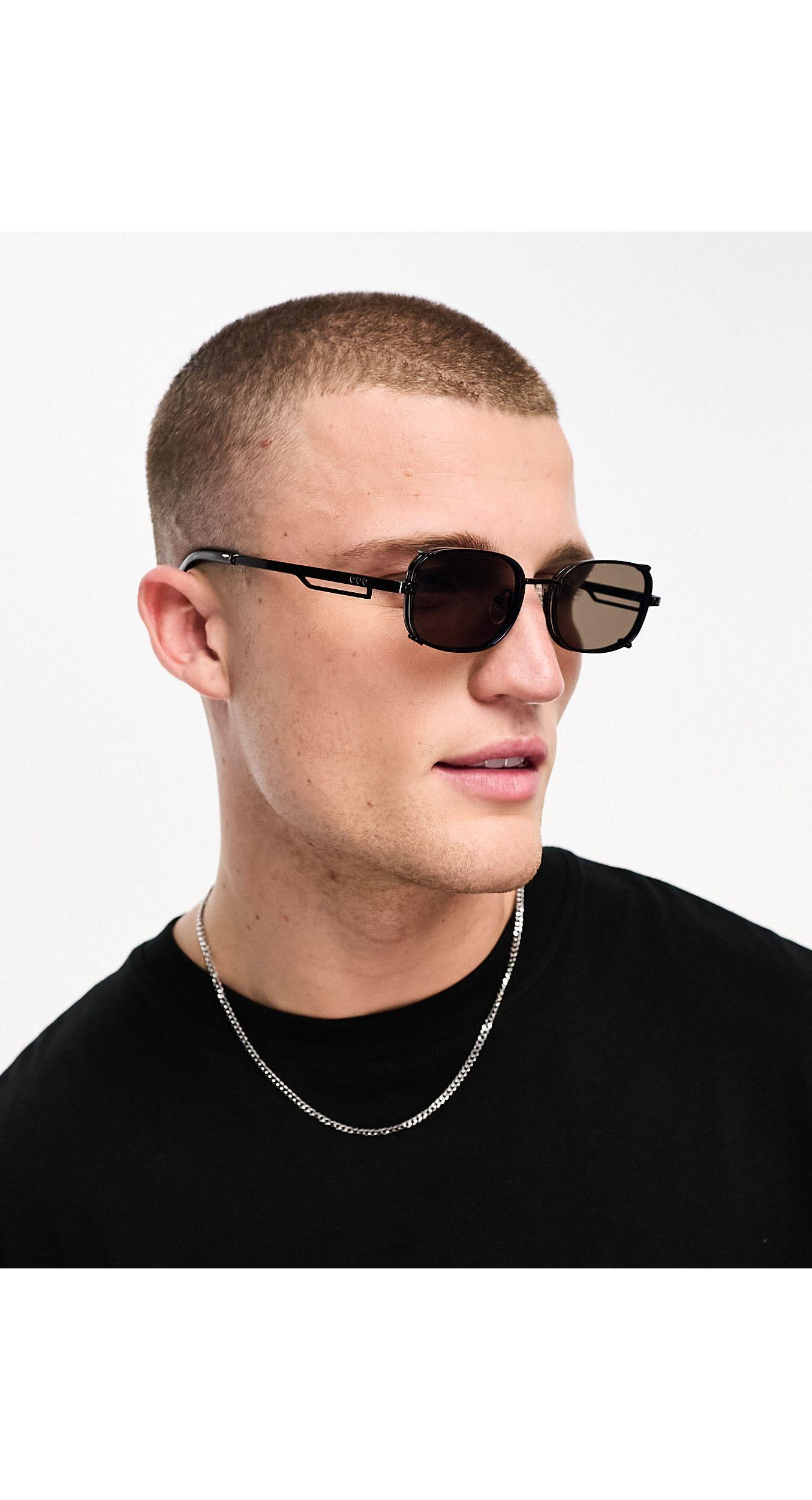 ASOS Slim Metal Sunglasses With Double Frame And Blue Mirror Lens in