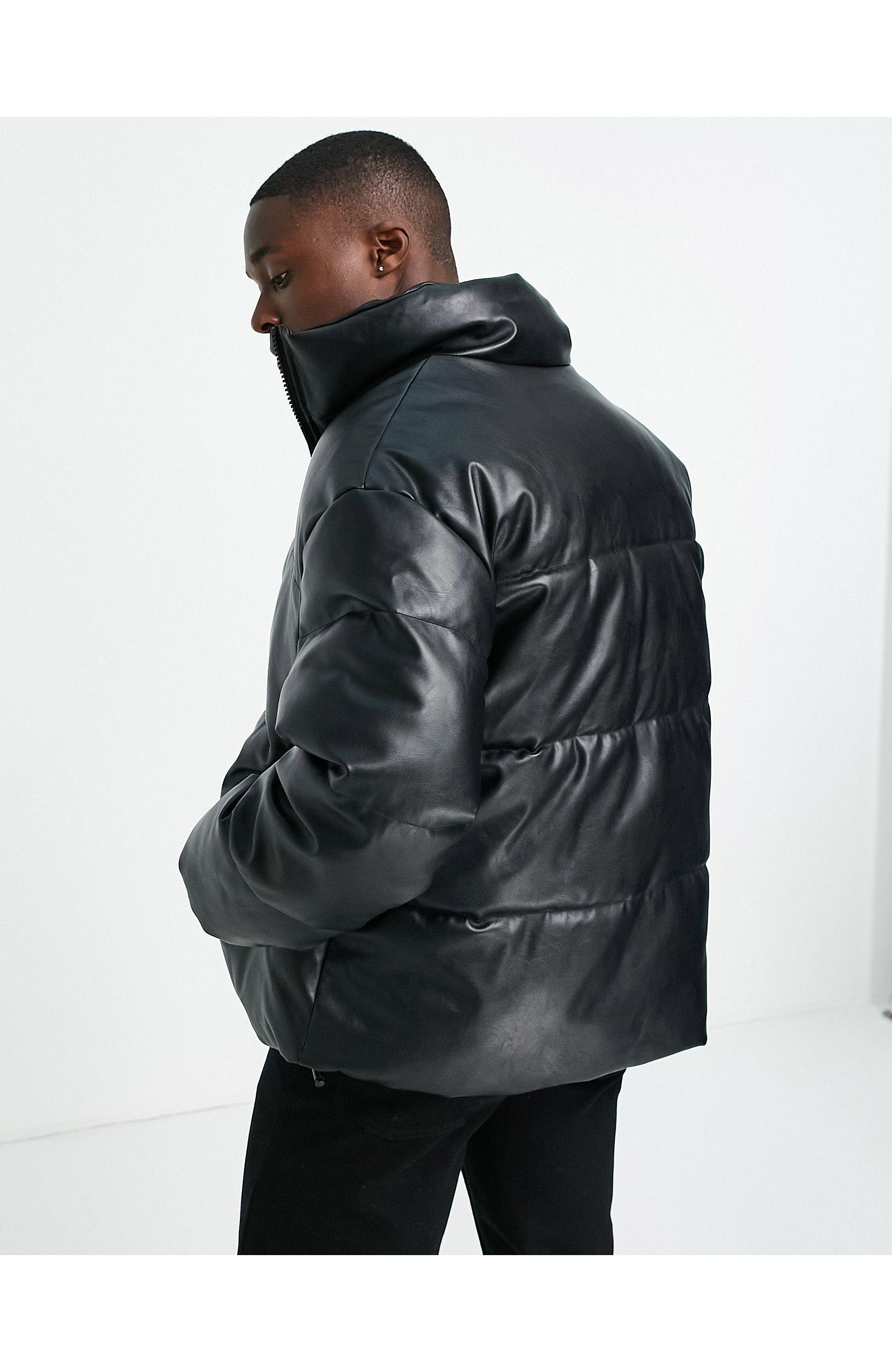 TOPMAN Faux Leather Puffer Jacket in 
