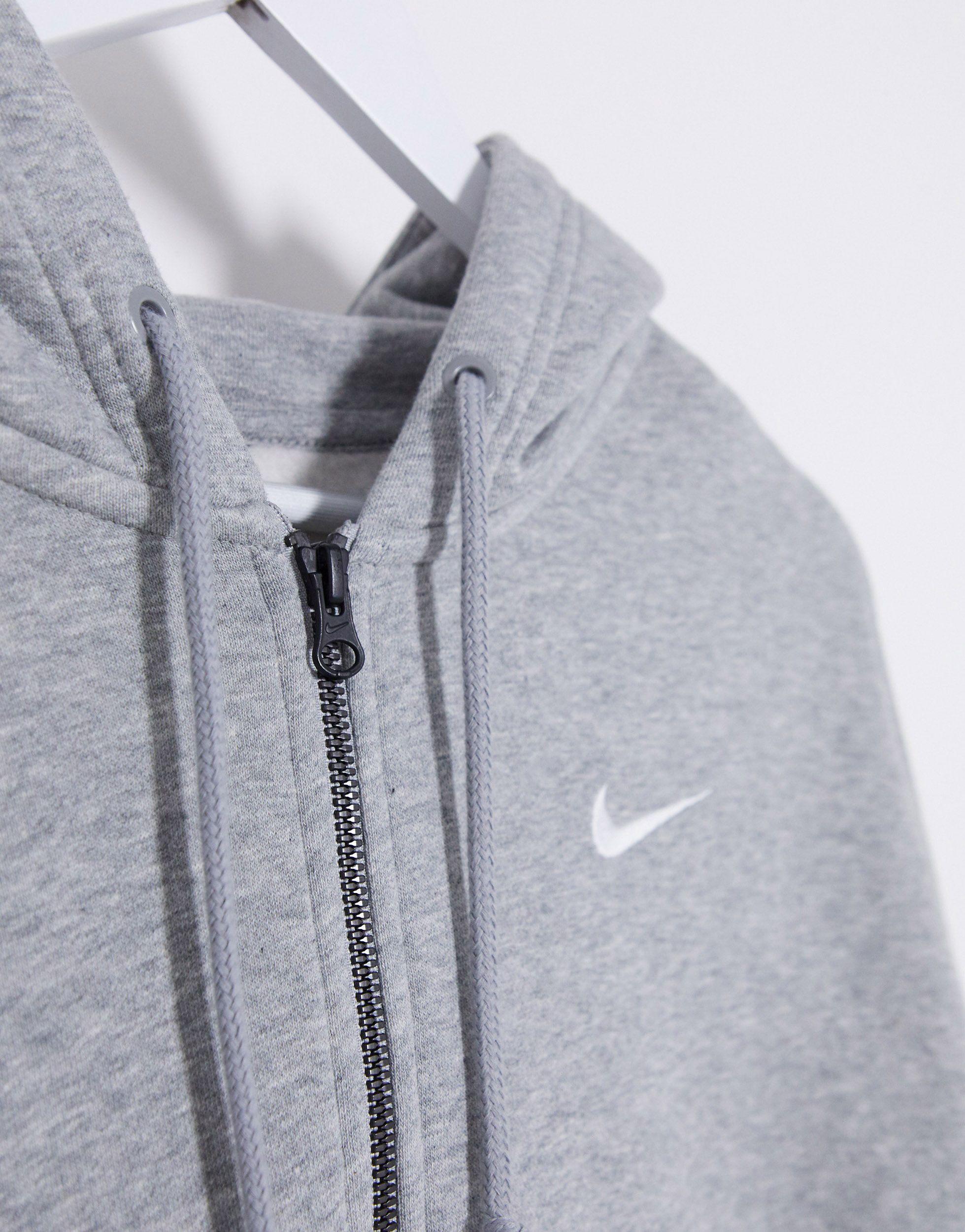 Nike Mini Swoosh Oversized Cropped Zip Through Hoodie in Gray | Lyst