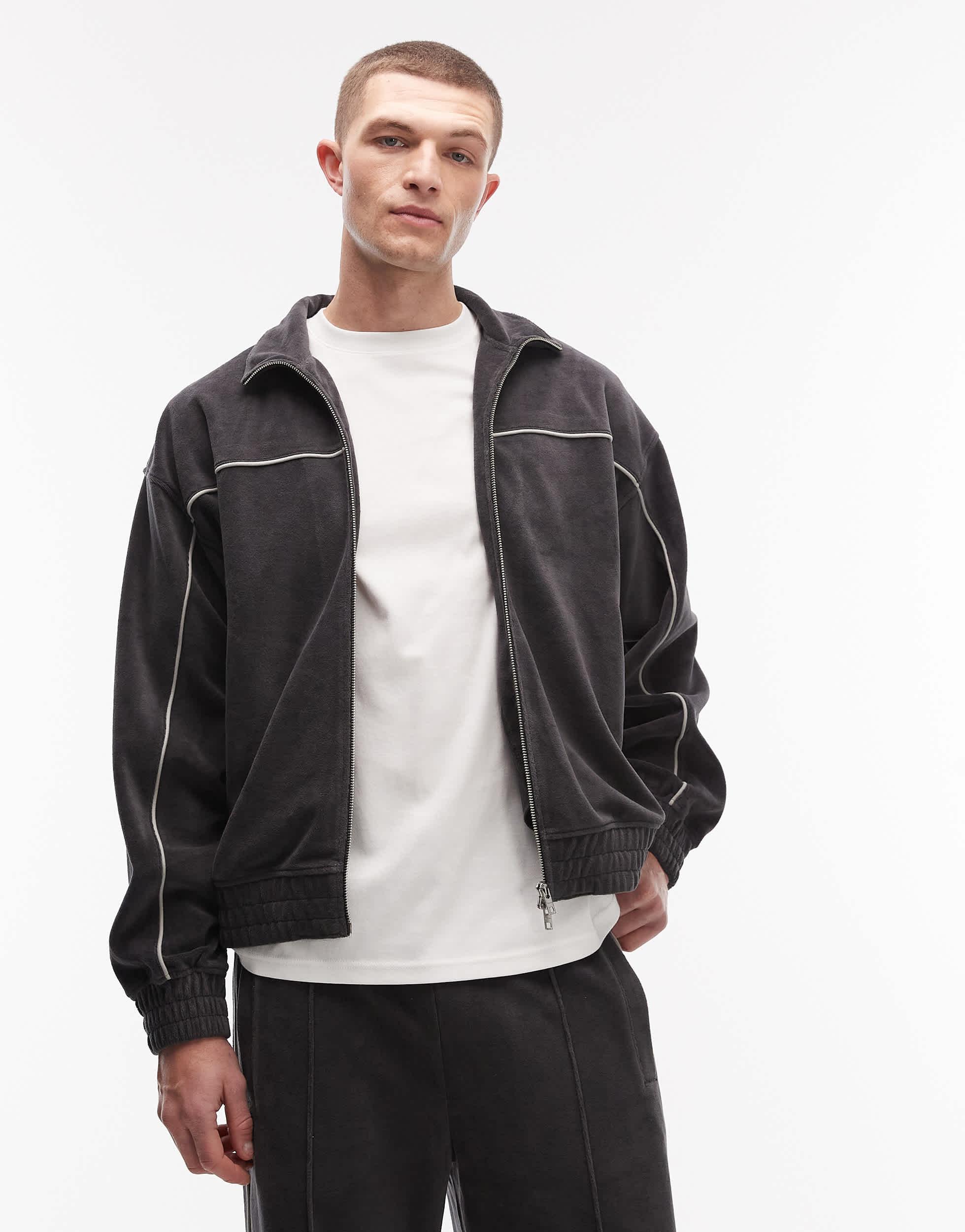 Weekday Co-ord Velour Track Jacket in Black for Men | Lyst