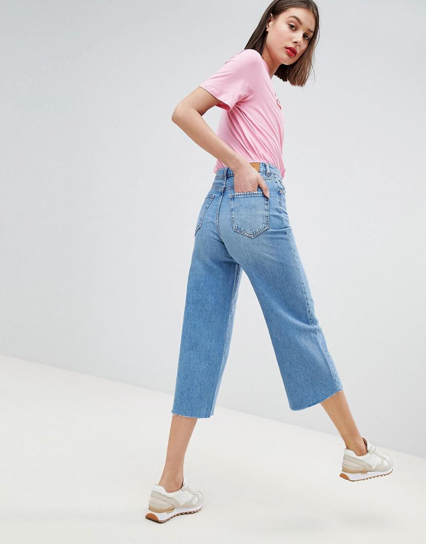 Stradivarius Denim Plain Culotte in Blue | Lyst