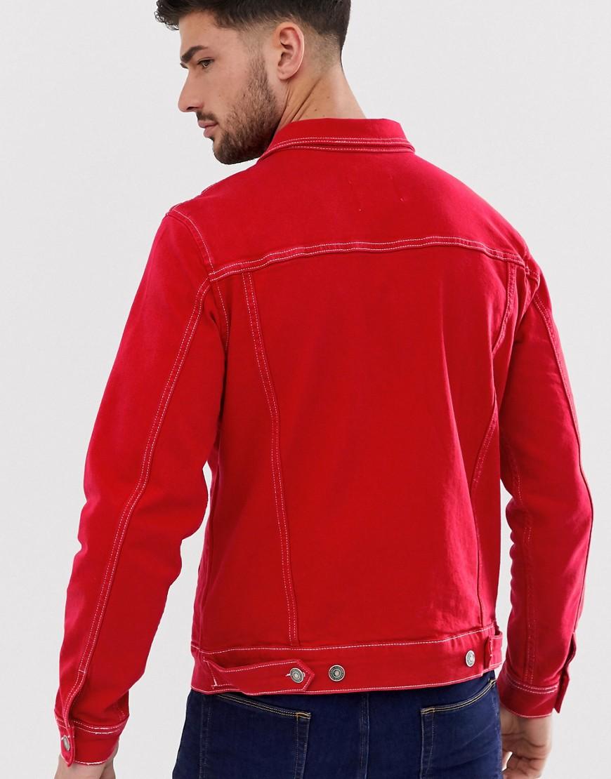 pull and bear red denim jacket