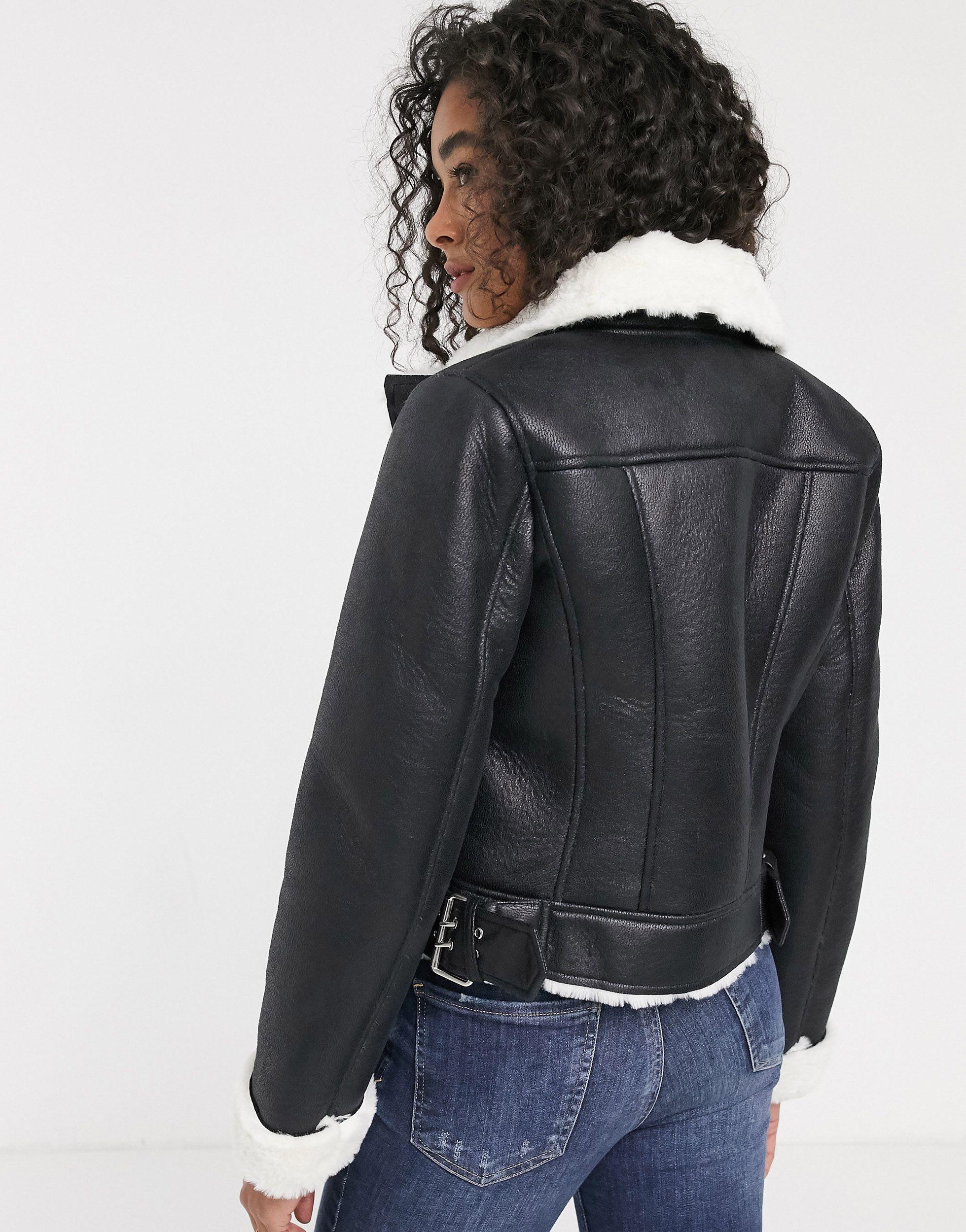 contrast faux fur jacket