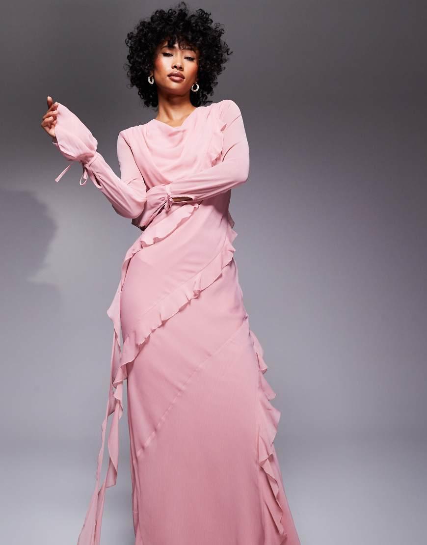 DASKA Chiffon Ruffle Maxi Dress in Pink Lyst UK